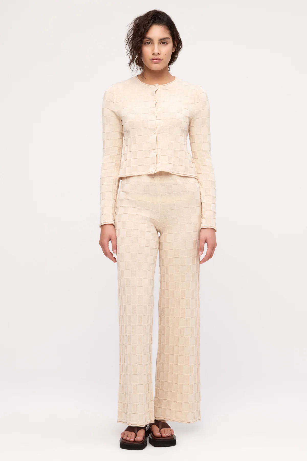Basketweave Knit Cardigan - Natural - Image 4