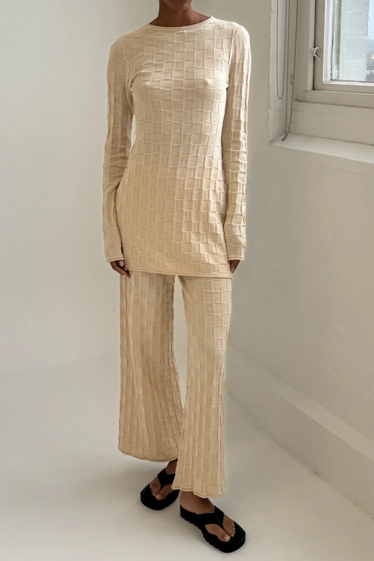 Basketweave Knit Mini Dress - Natural - Image 3
