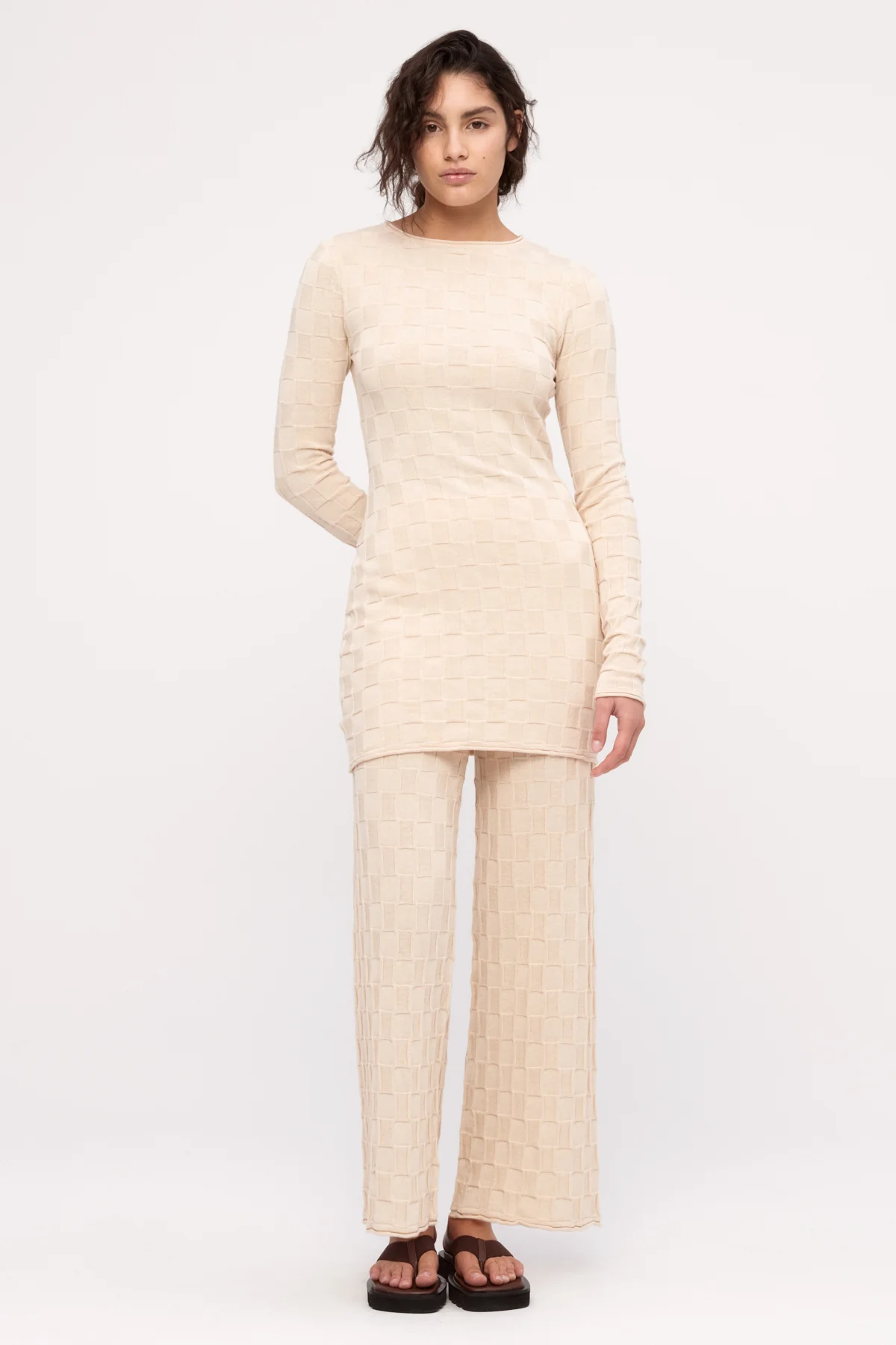 Basketweave Knit Mini Dress - Natural - Image 4