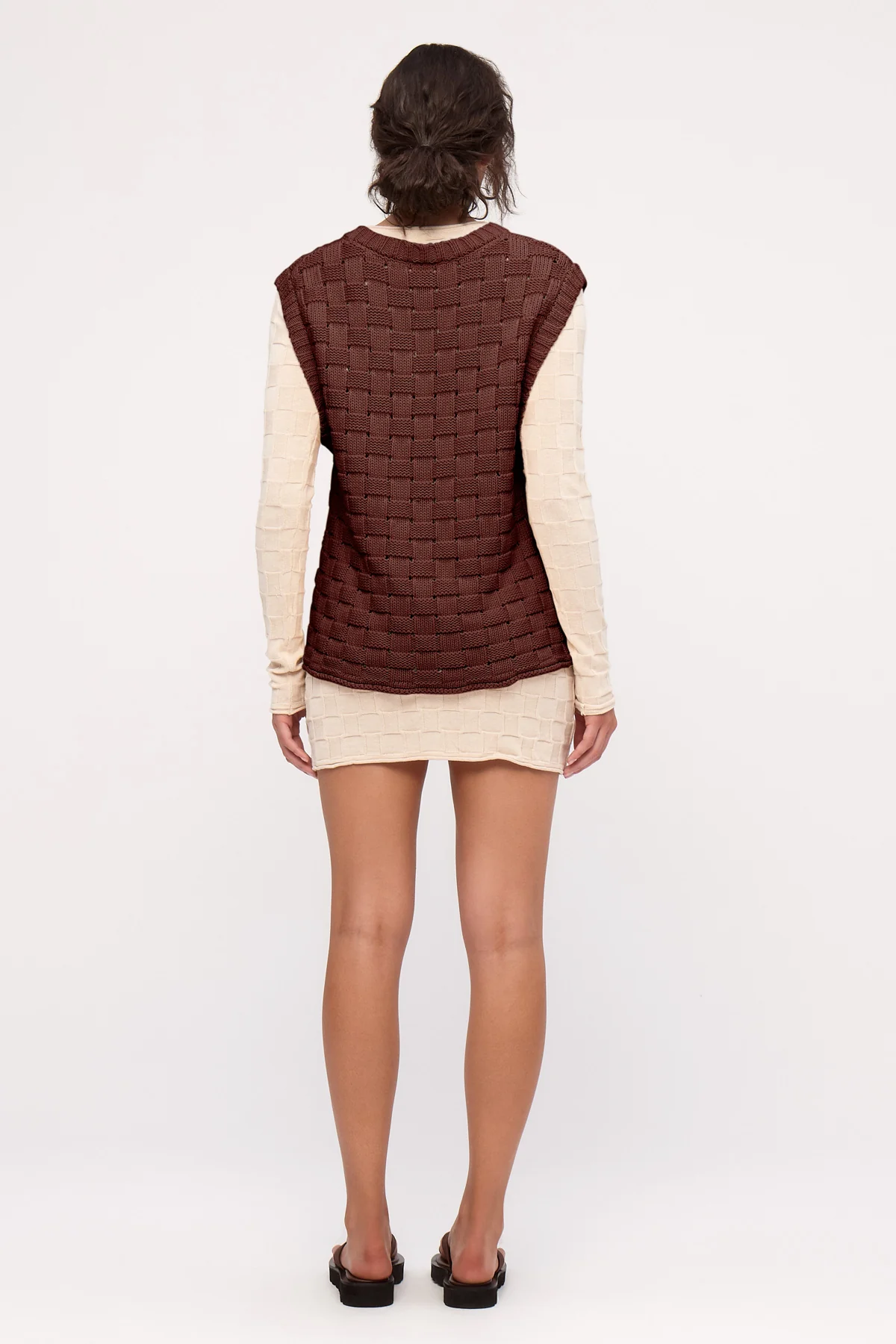 Basketweave Knit Vest - Deep Brown - Image 4