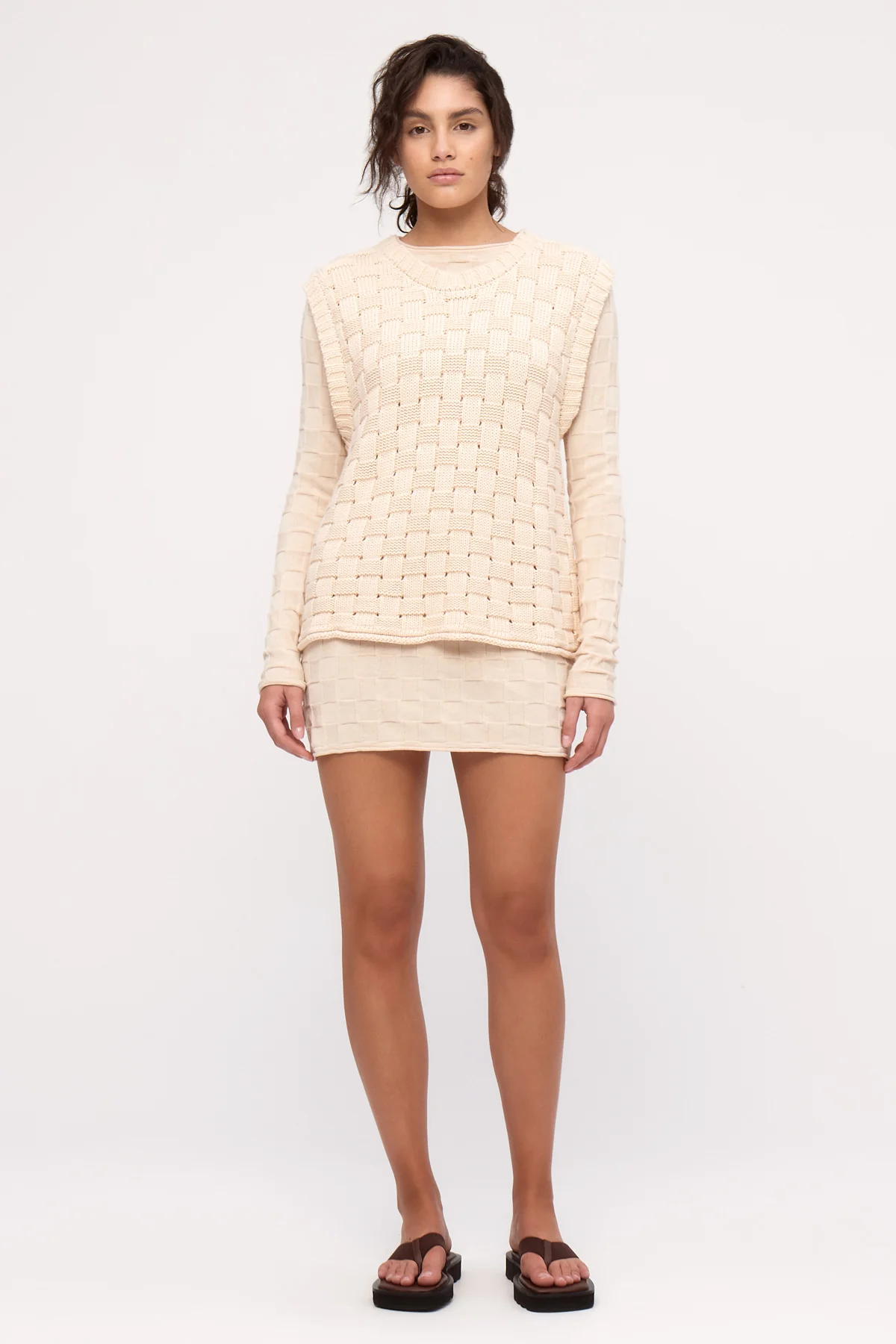 Basketweave Knit Vest - Natural - Image 5