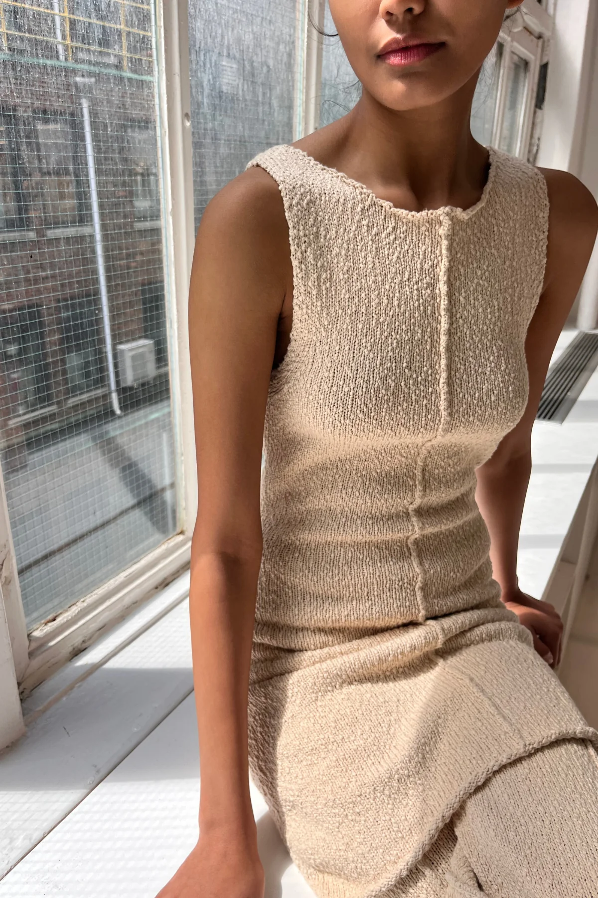 Boucle Knit Mini Dress - Coconut - Image 4