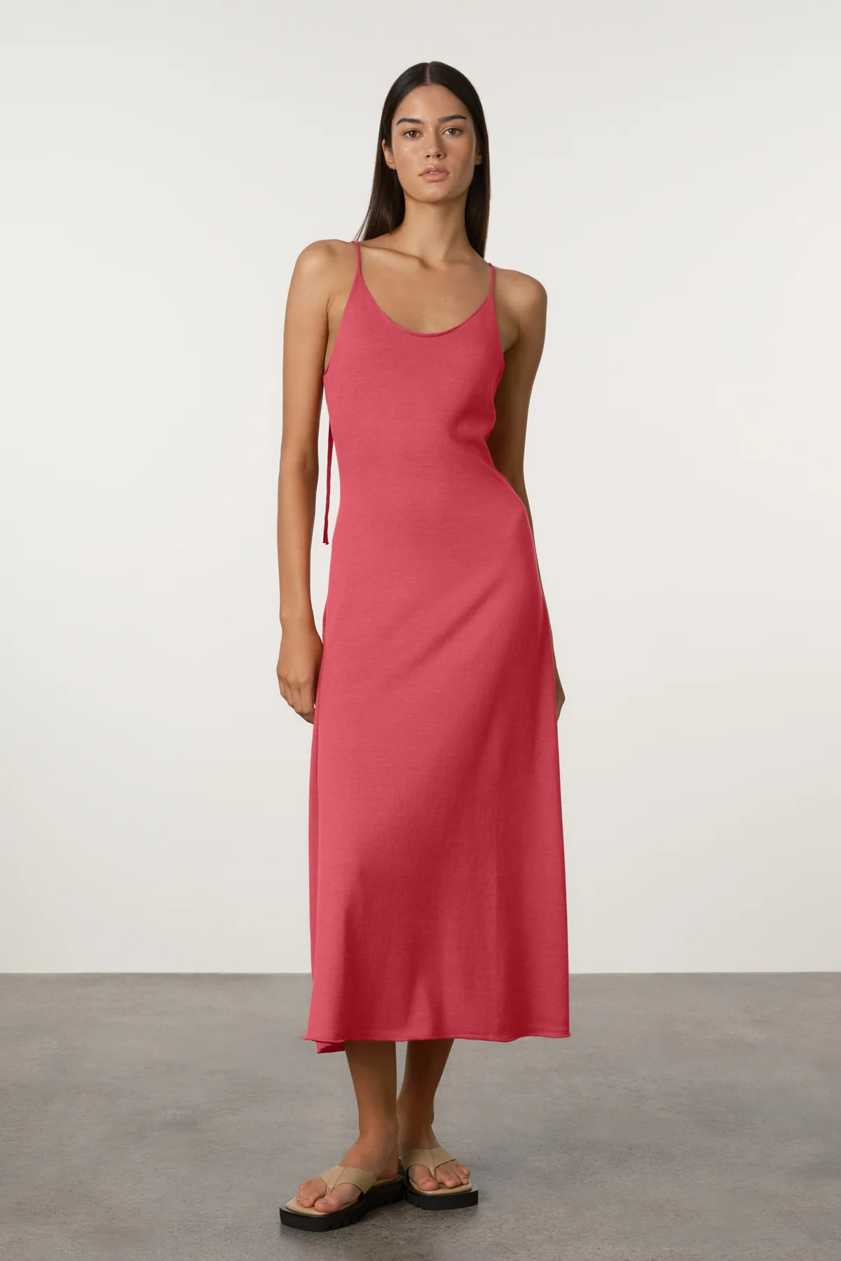 Cotton Blend Knit Tie Dress - Berry - Image 2