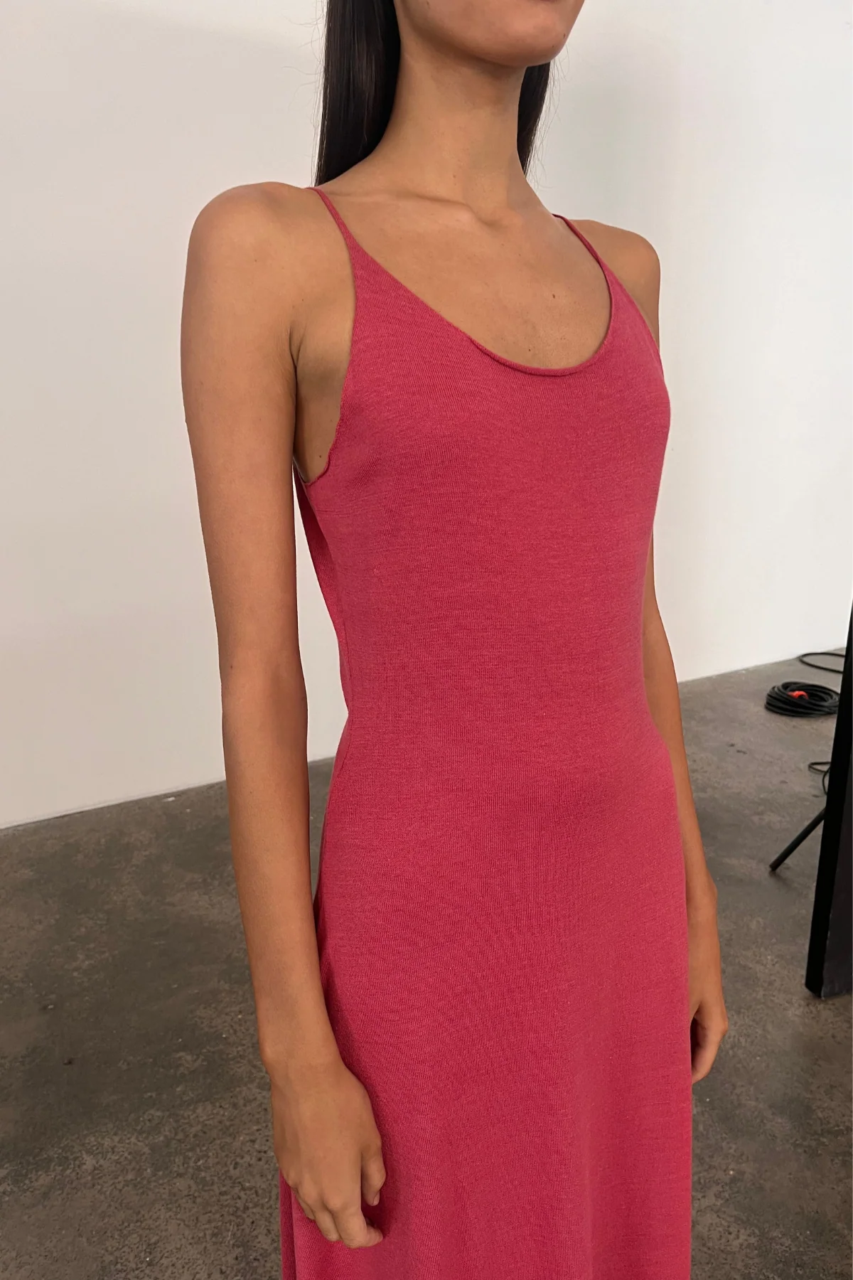 Cotton Blend Knit Tie Dress - Berry - Image 3