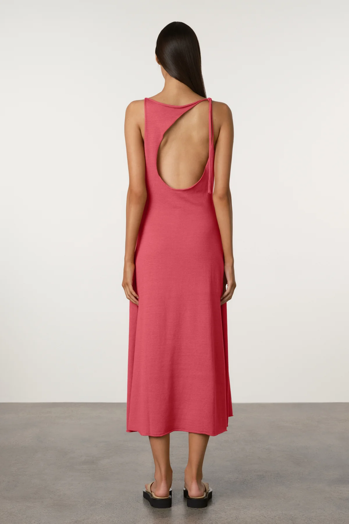 Cotton Blend Knit Tie Dress - Berry - Image 4