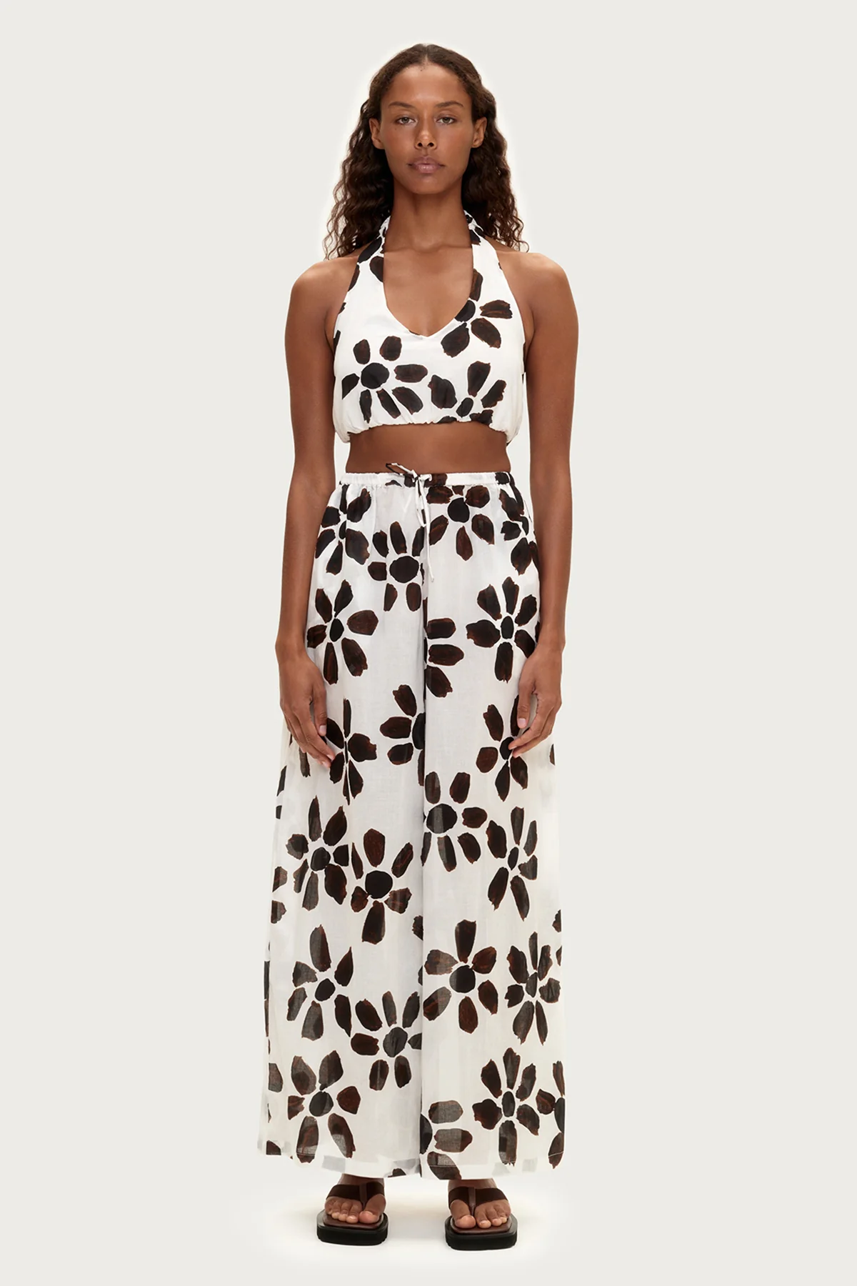 Cotton Halter Top - Chocolate Flower