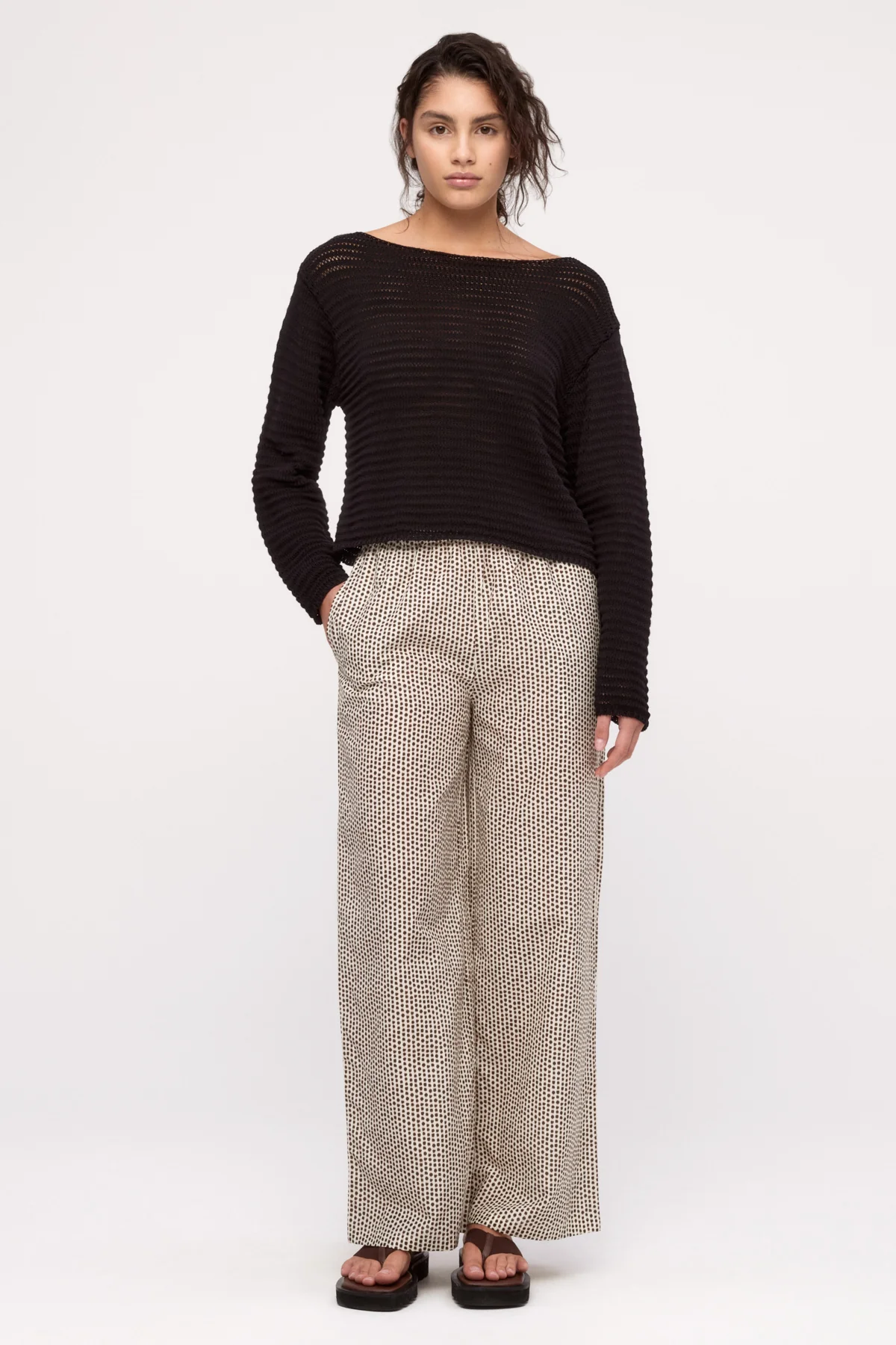 Cotton Lattice Knit Top - Black - Image 3