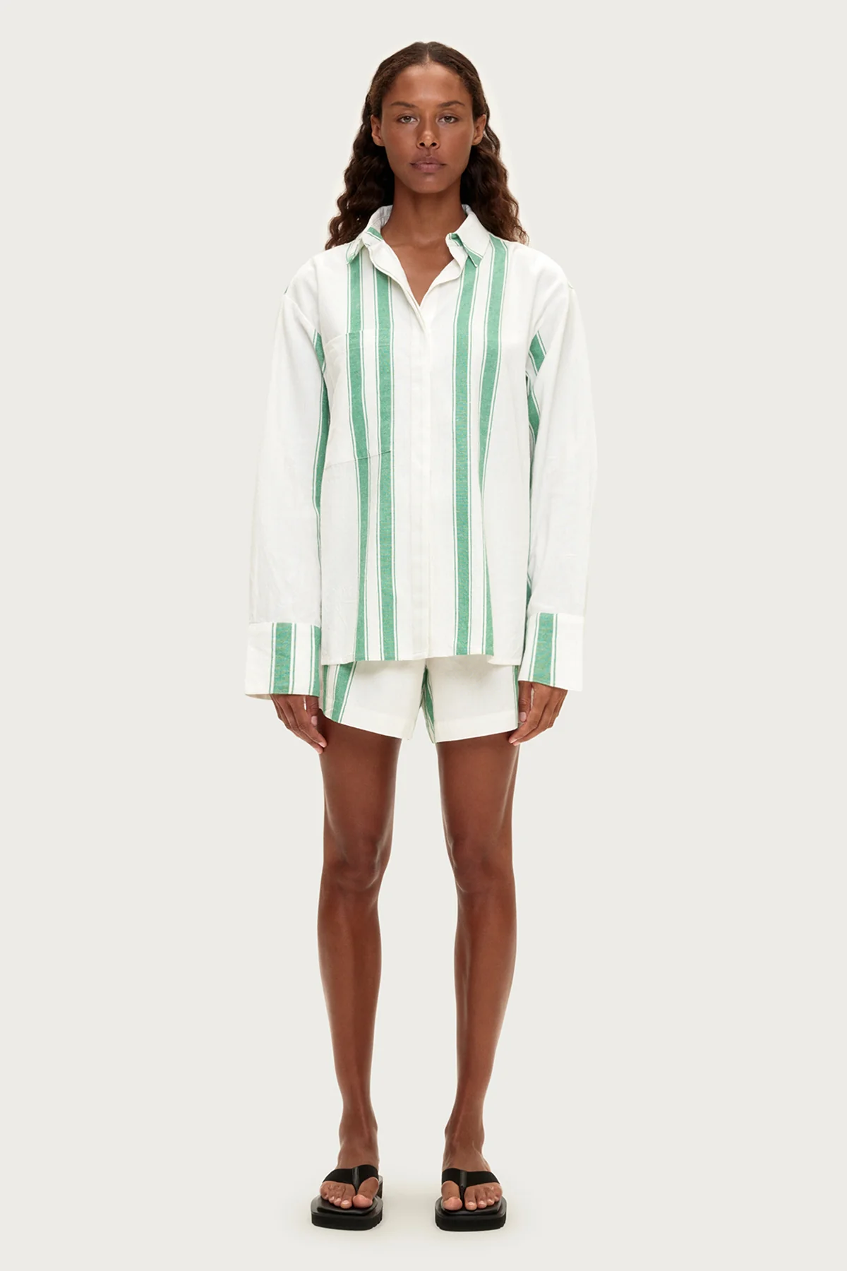 Cotton Linen Shirt - Green Stripe