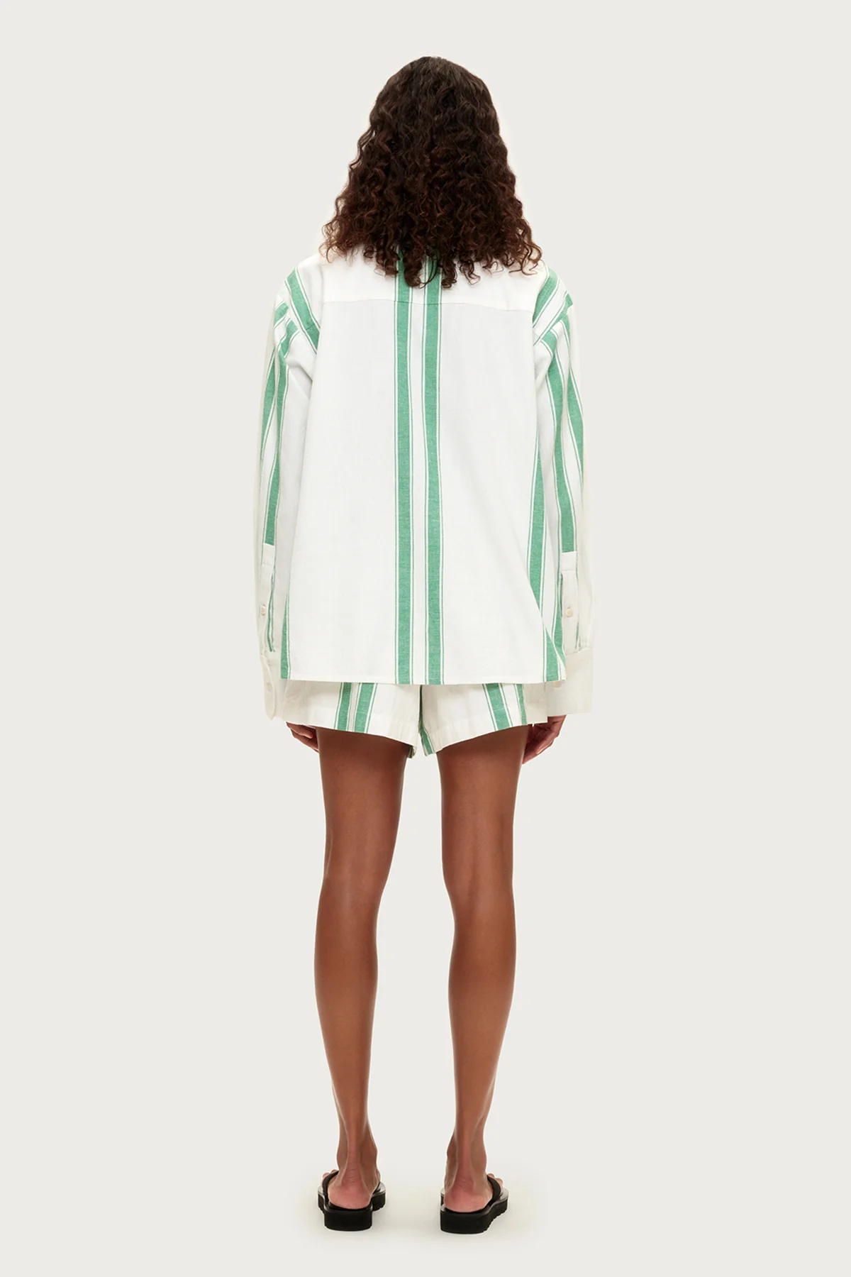 Cotton Linen Shirt - Green Stripe - Image 3