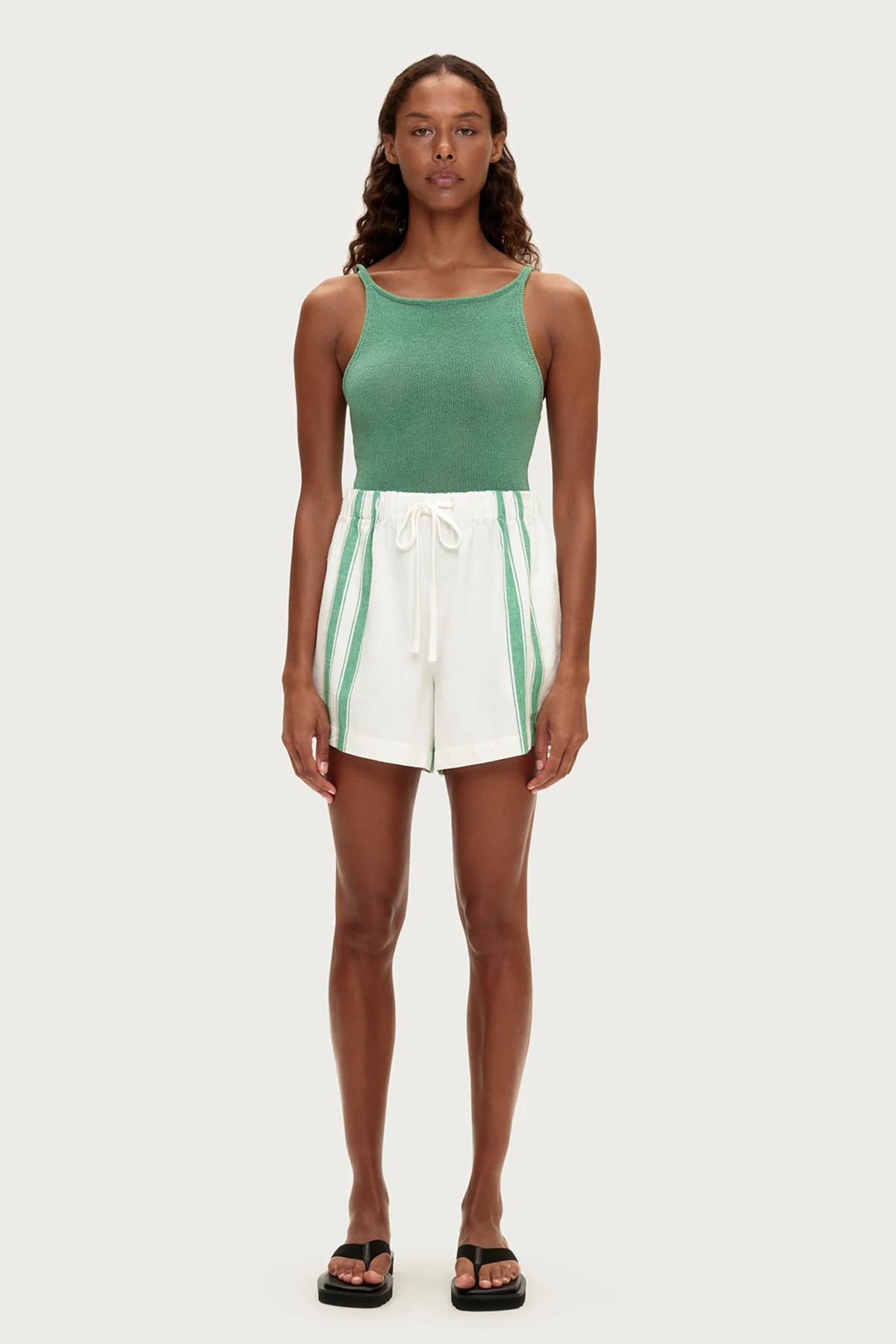 Cotton Linen Short - Green Stripe - Image 2
