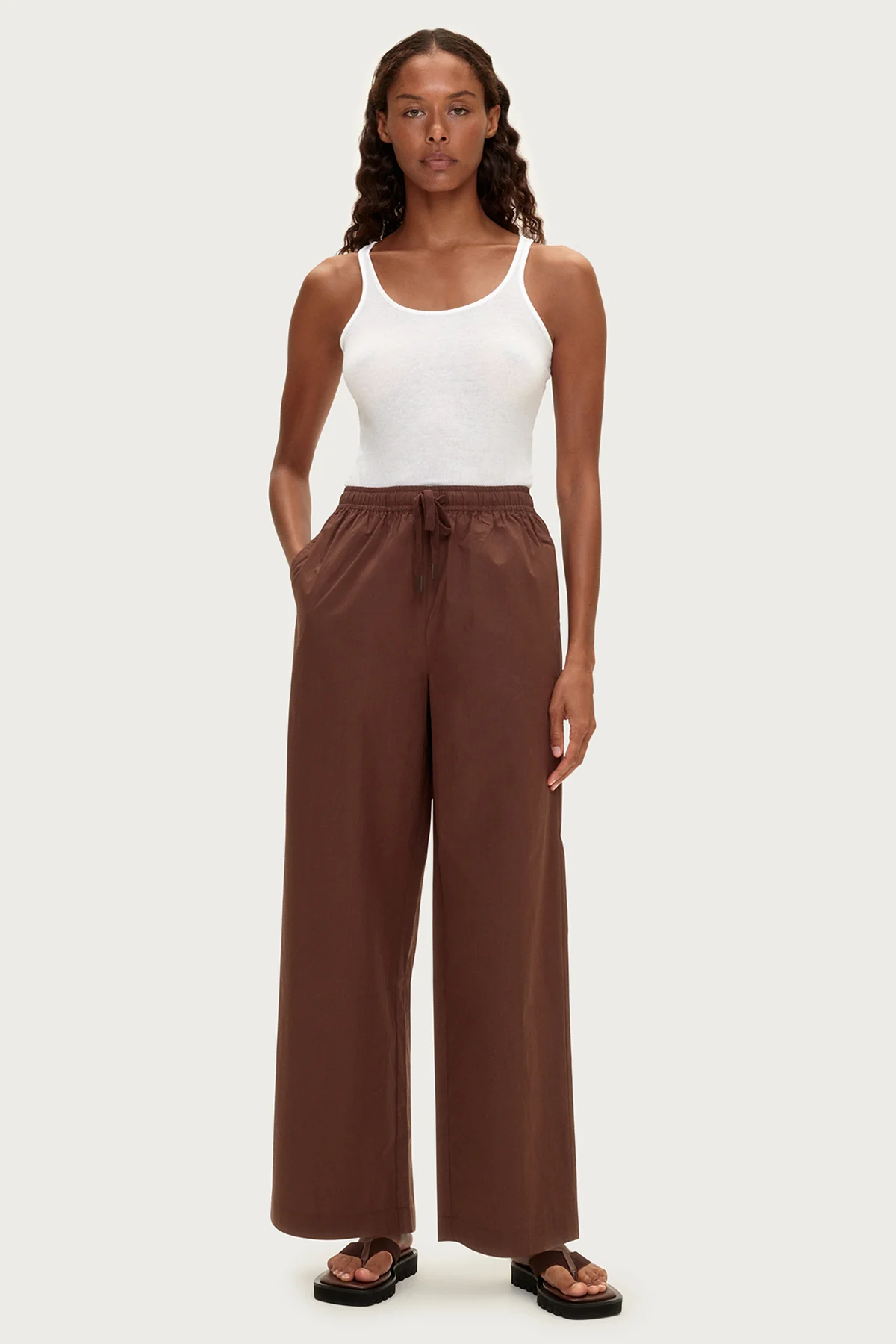 Cotton Poplin Pant - Brown - Image 4