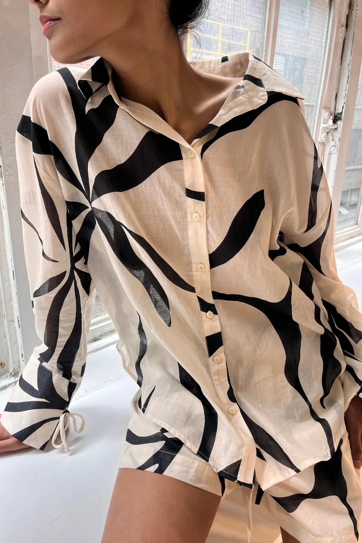 Cotton Shirt - Cream Flower - Image 6