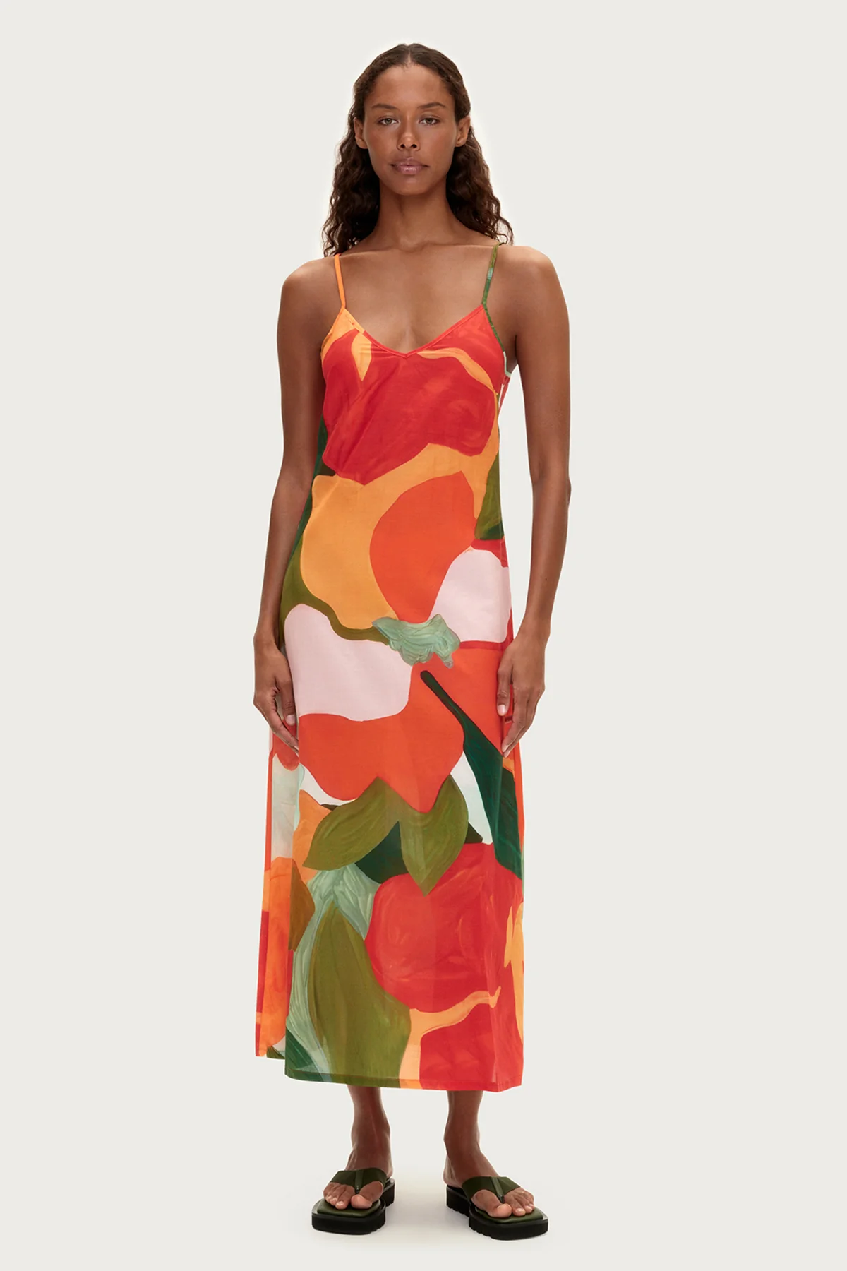 Cotton Silk Dress - Red Floral - Image 3