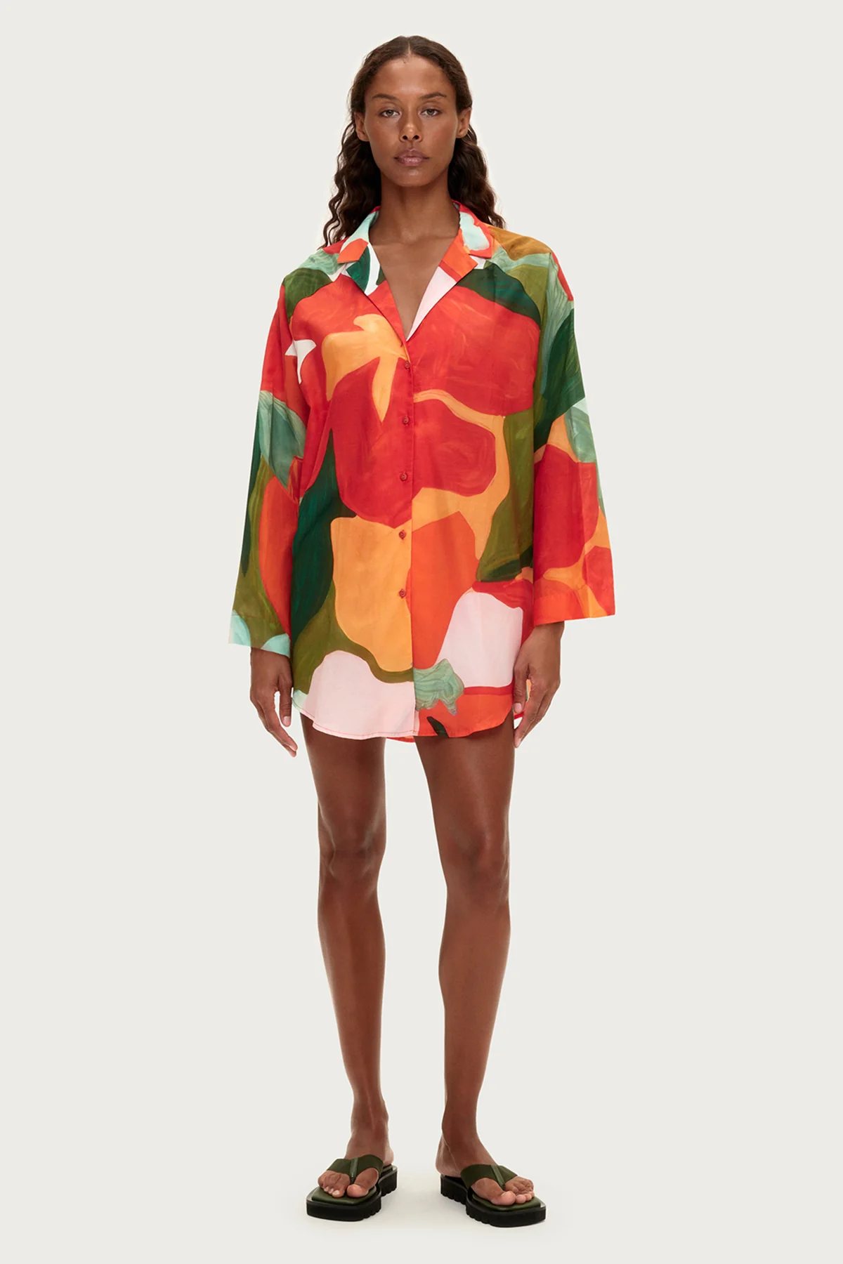 Cotton Silk Shirt - Red Floral - Image 2