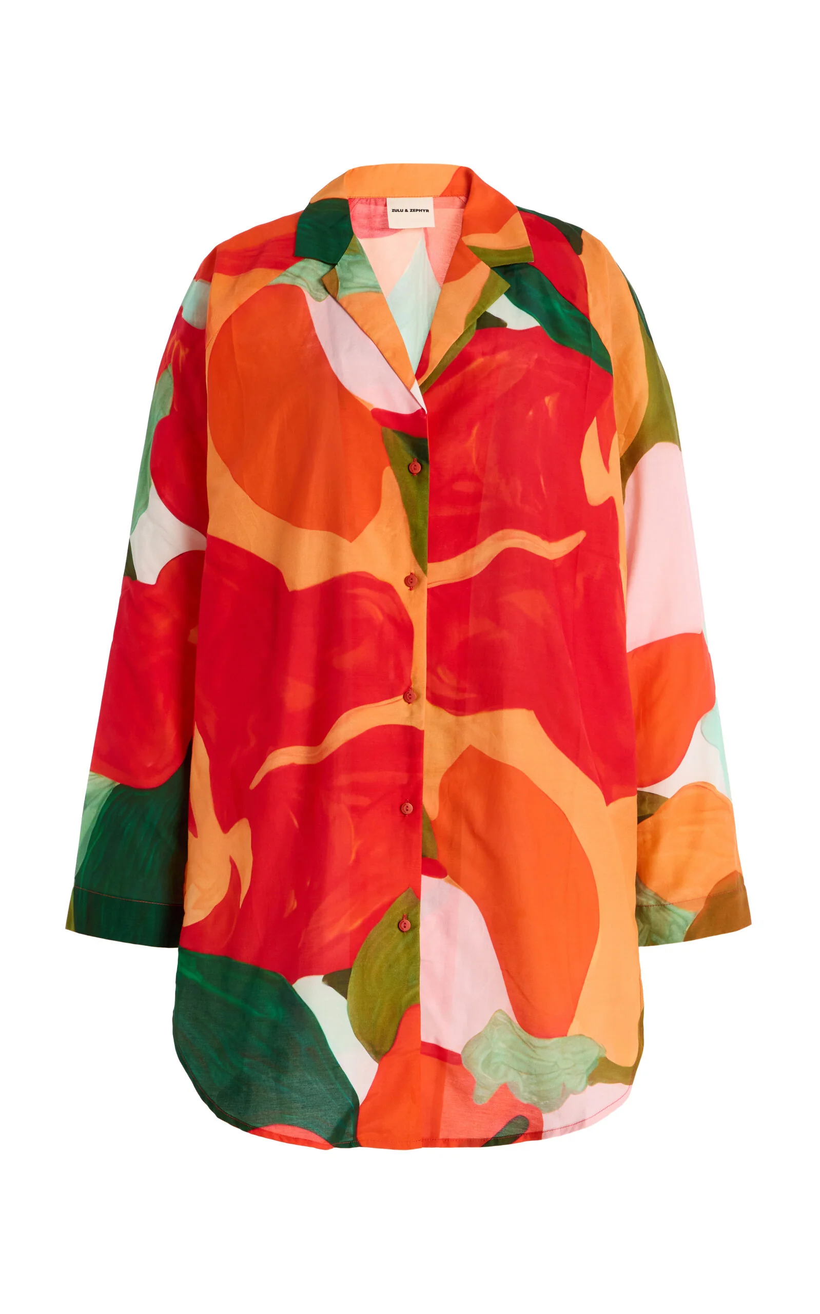 Cotton Silk Shirt - Red Floral - Image 3