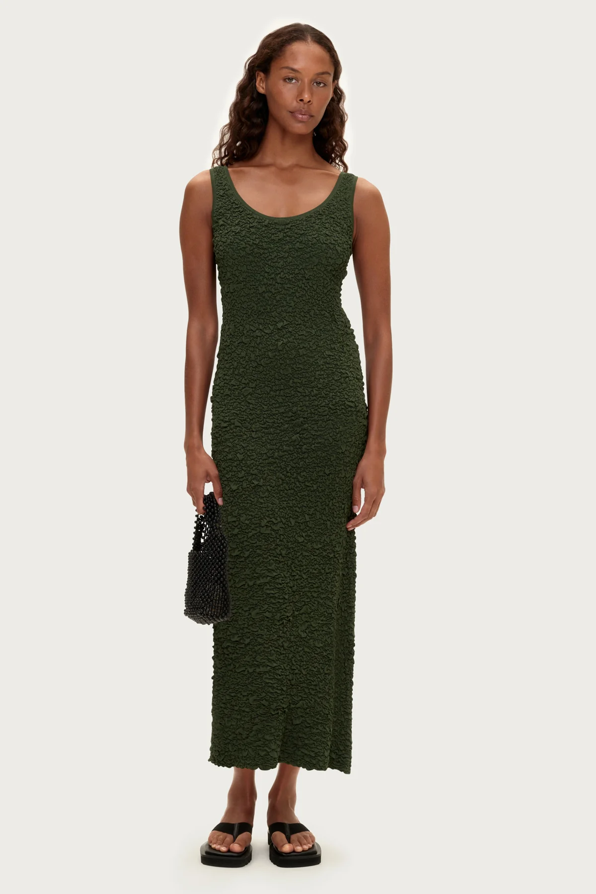 Crinkle Knit Dress - Tallow Green - Image 3