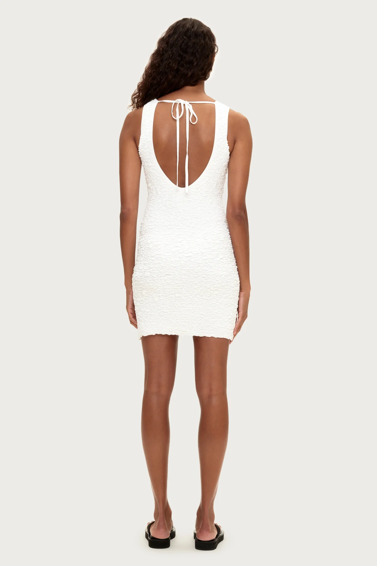Crinkle Knit Mini Dress - White - Image 3