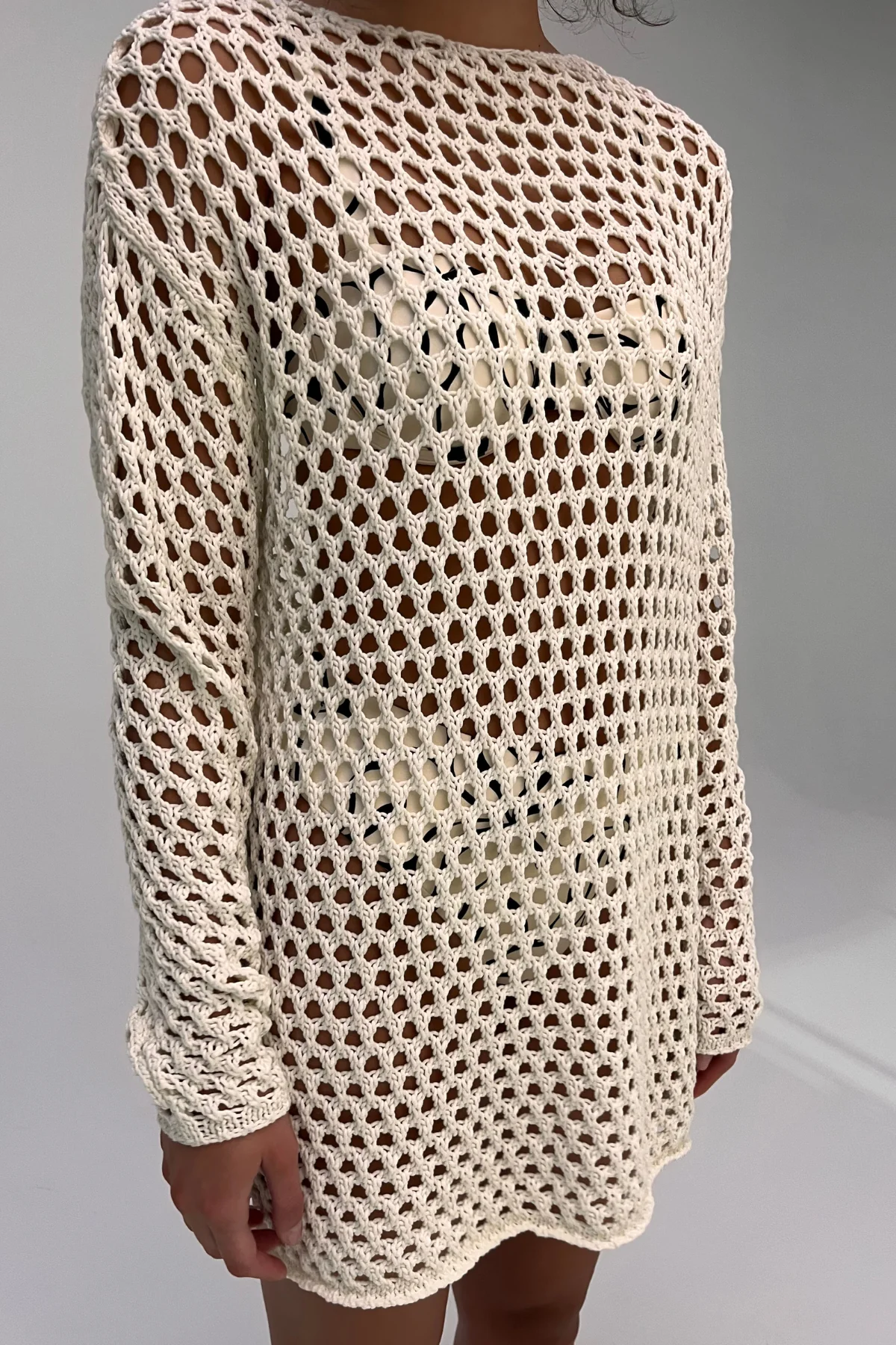 Crochet Knit Tunic Dress - Coconut - Image 2