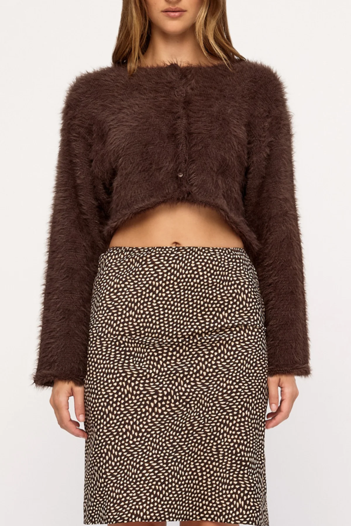 Fluffy Knit Cardigan - Chocolate - Image 2