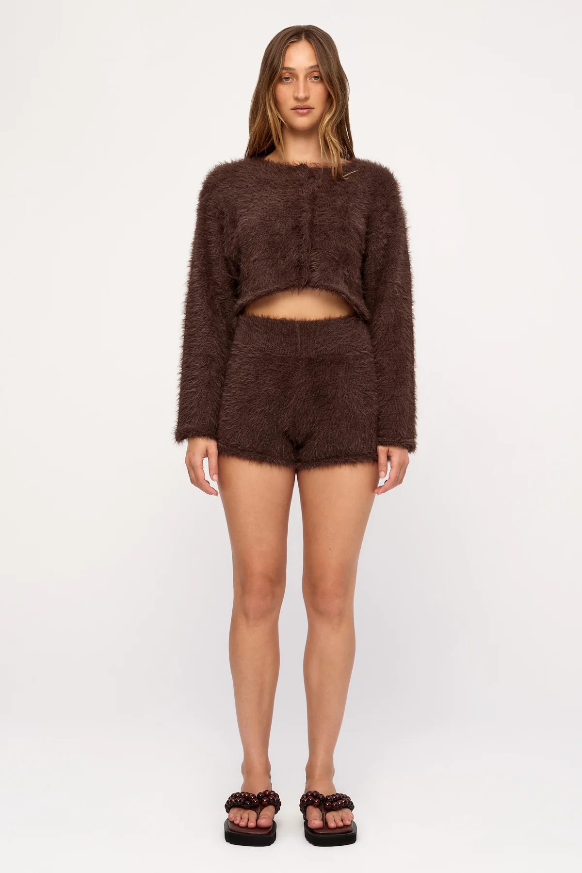 Fluffy Knit Cardigan - Chocolate - Image 5