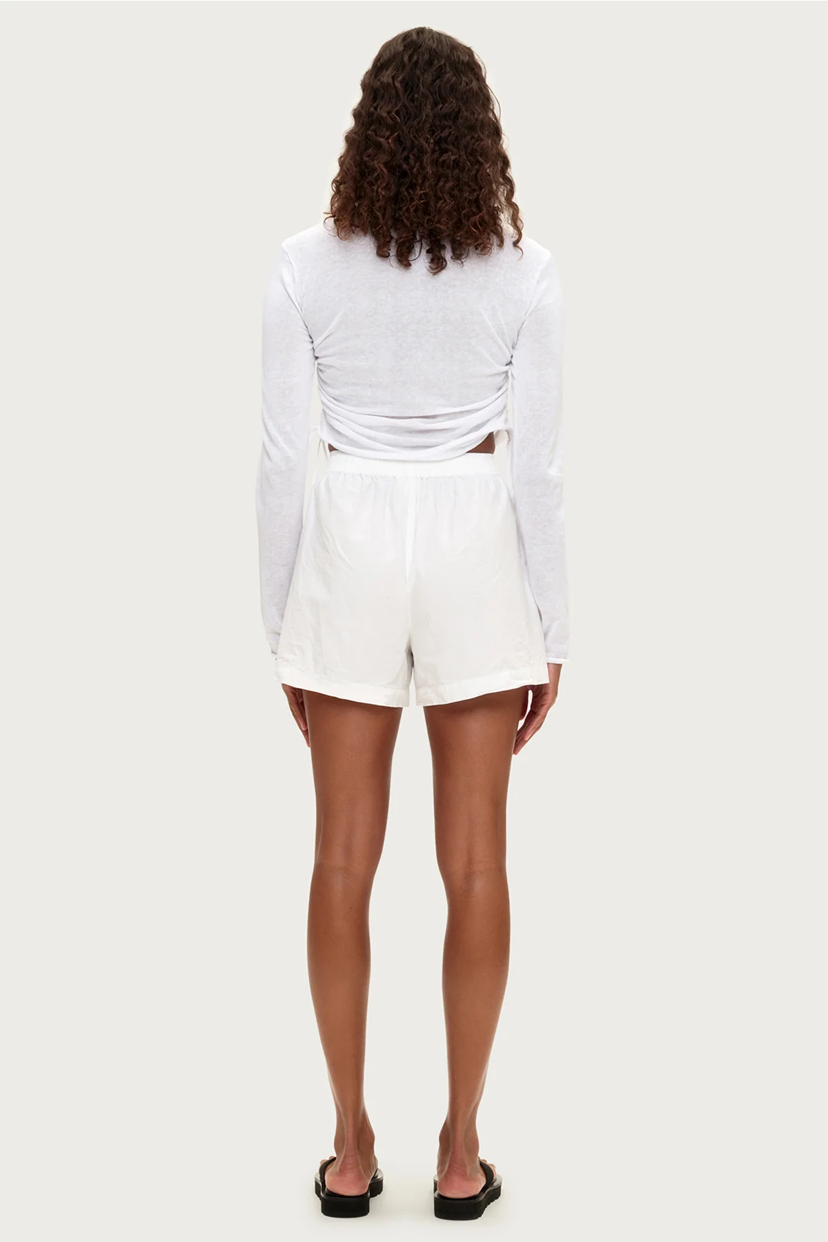 Gathered Knit Long Sleeve Top - White - Image 3