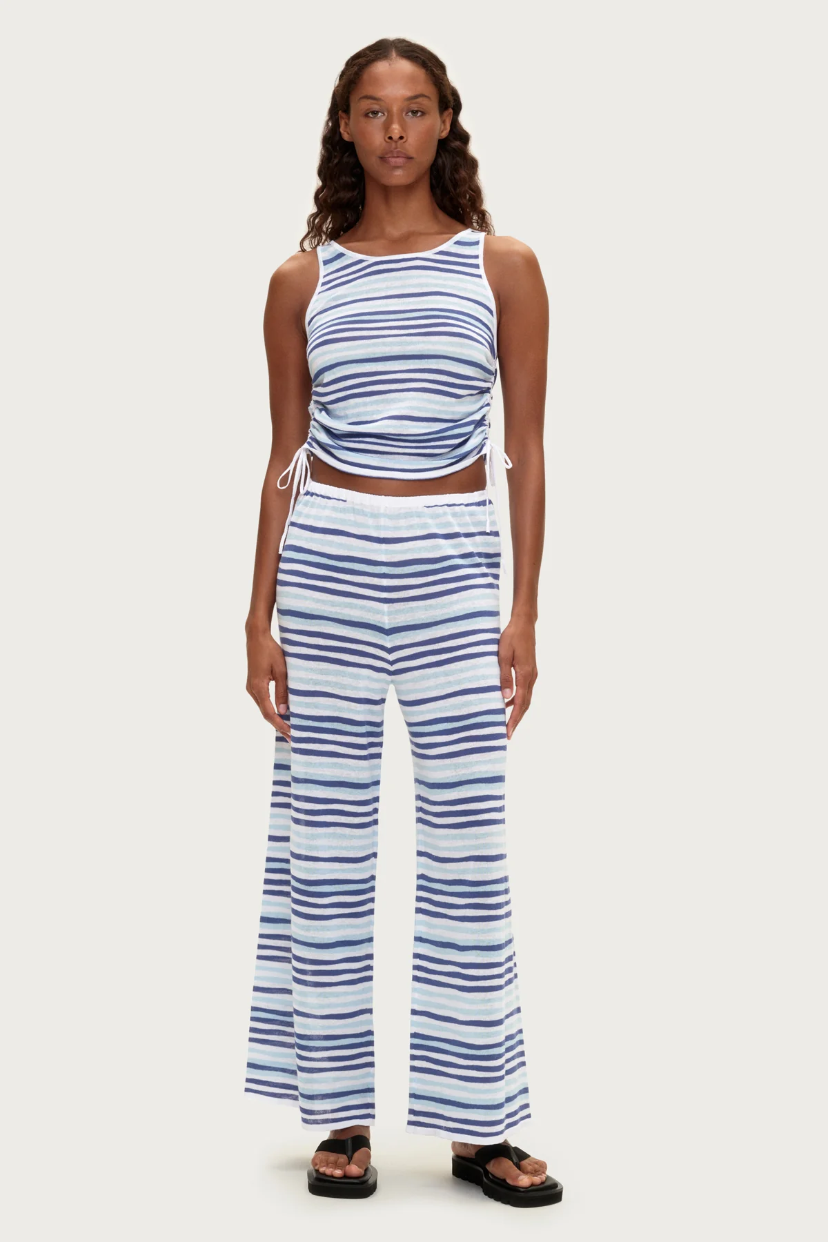 Gathered Knit Tank - Blue Stripe - Image 3