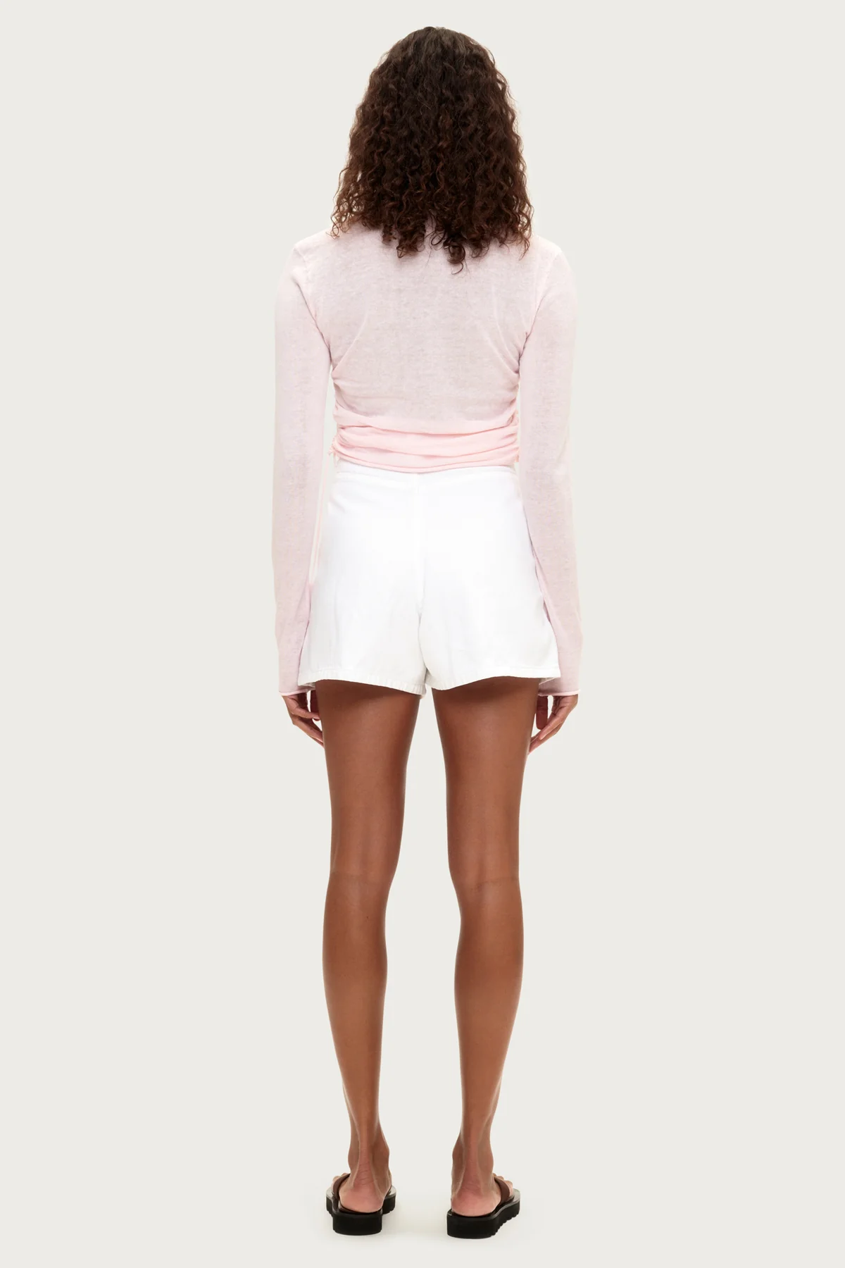 Gathered Long Sleeve Knit Top - Soft Pink - Image 3