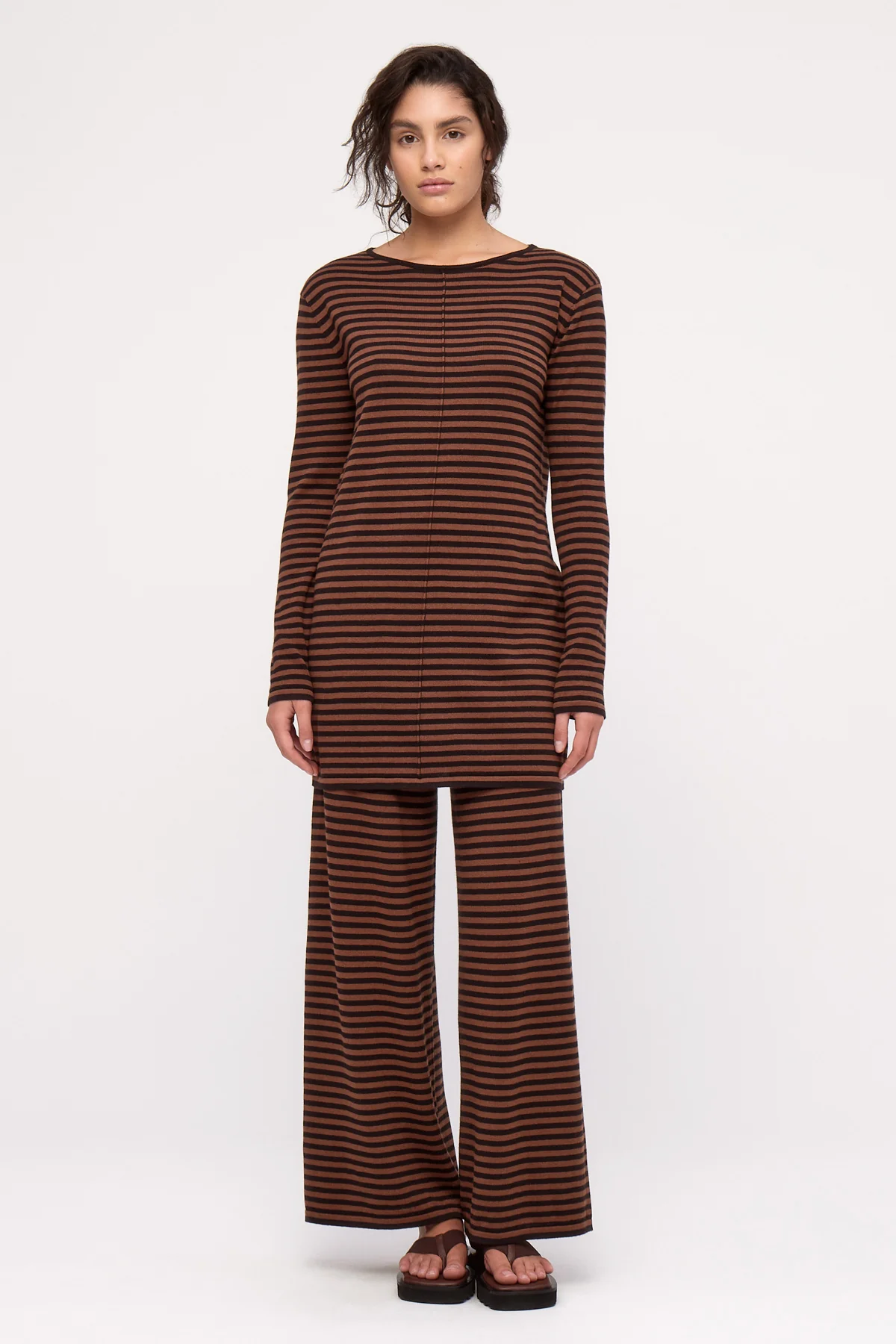 Knit Mini Dress - Brown Stripe - Image 2