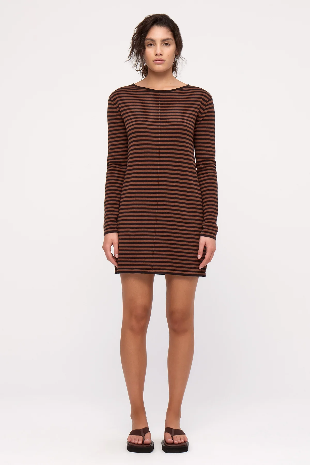 Knit Mini Dress - Brown Stripe - Image 3
