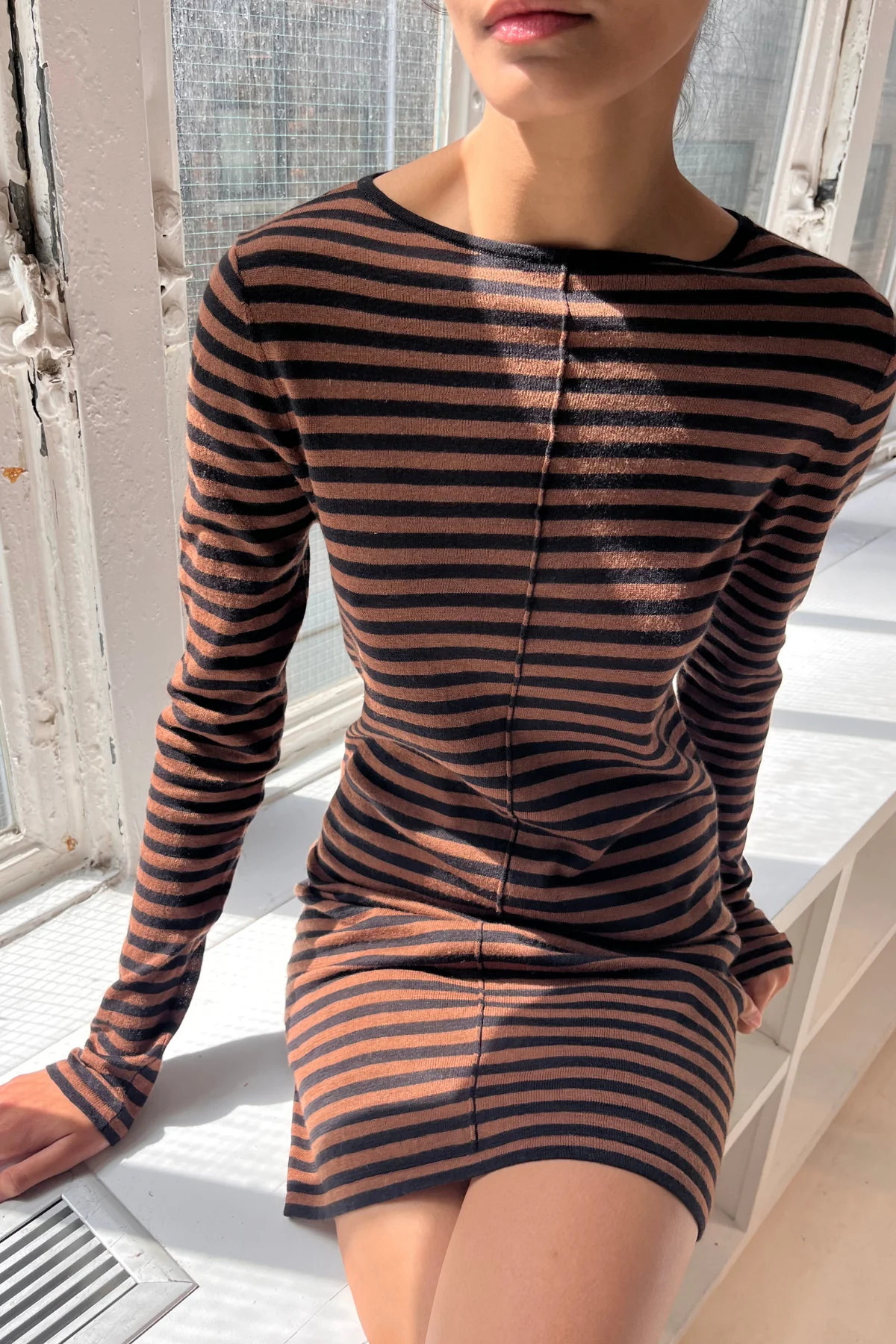 Knit Mini Dress - Brown Stripe - Image 4