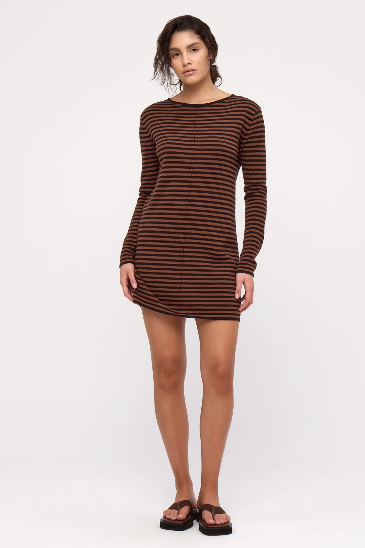 Knit Mini Dress - Brown Stripe - Image 5