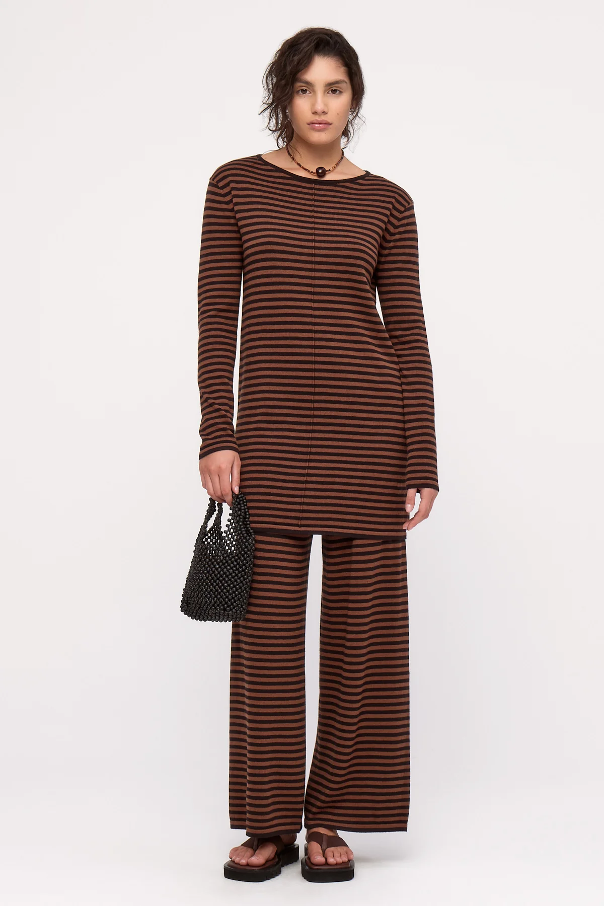 Knit Mini Dress - Brown Stripe - Image 6