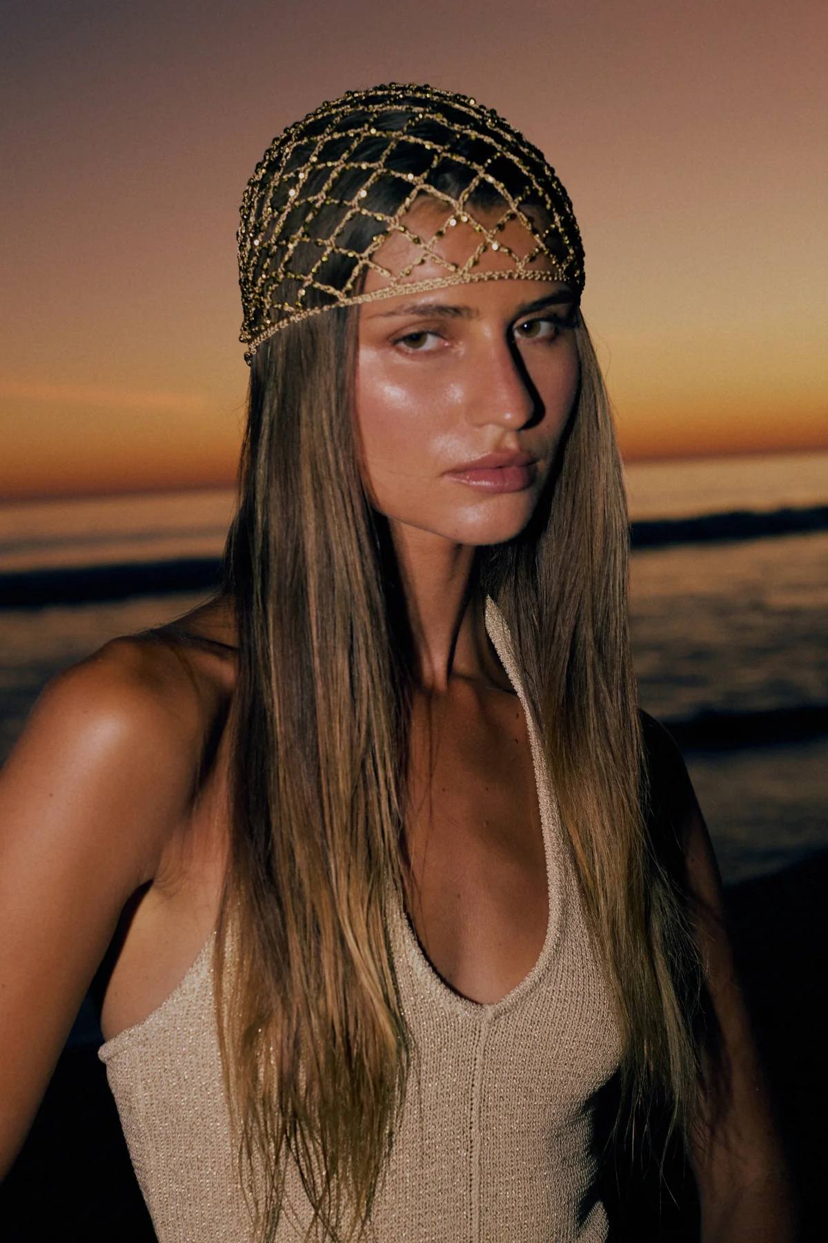 La Isla Lurex Knit Halter Top - Gold - Image 3