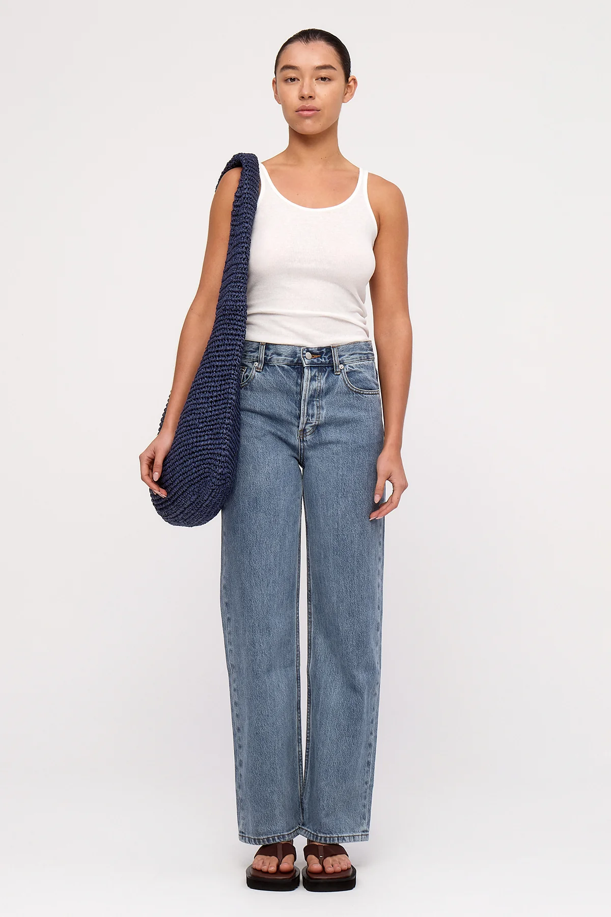 Large Straw Tote Bag - Navy - Image 6