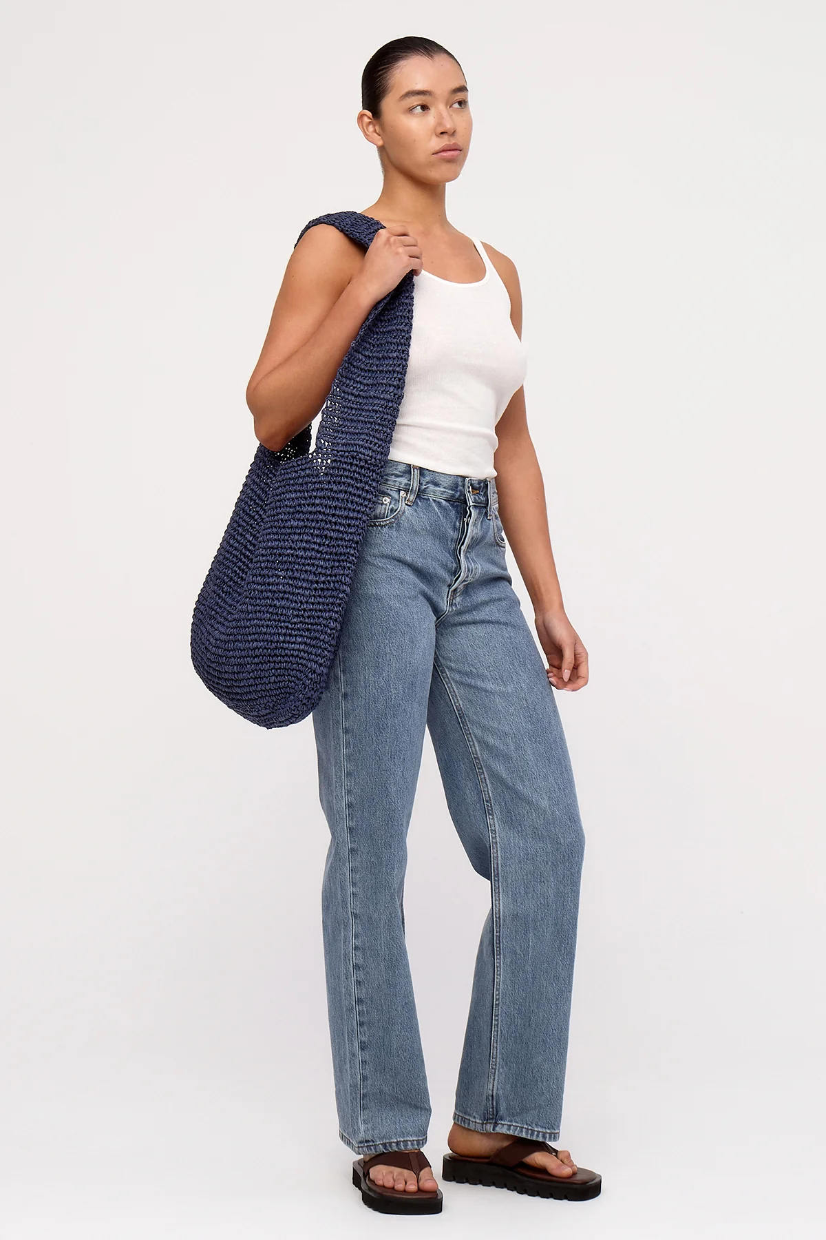 Large Straw Tote Bag - Navy - Image 8