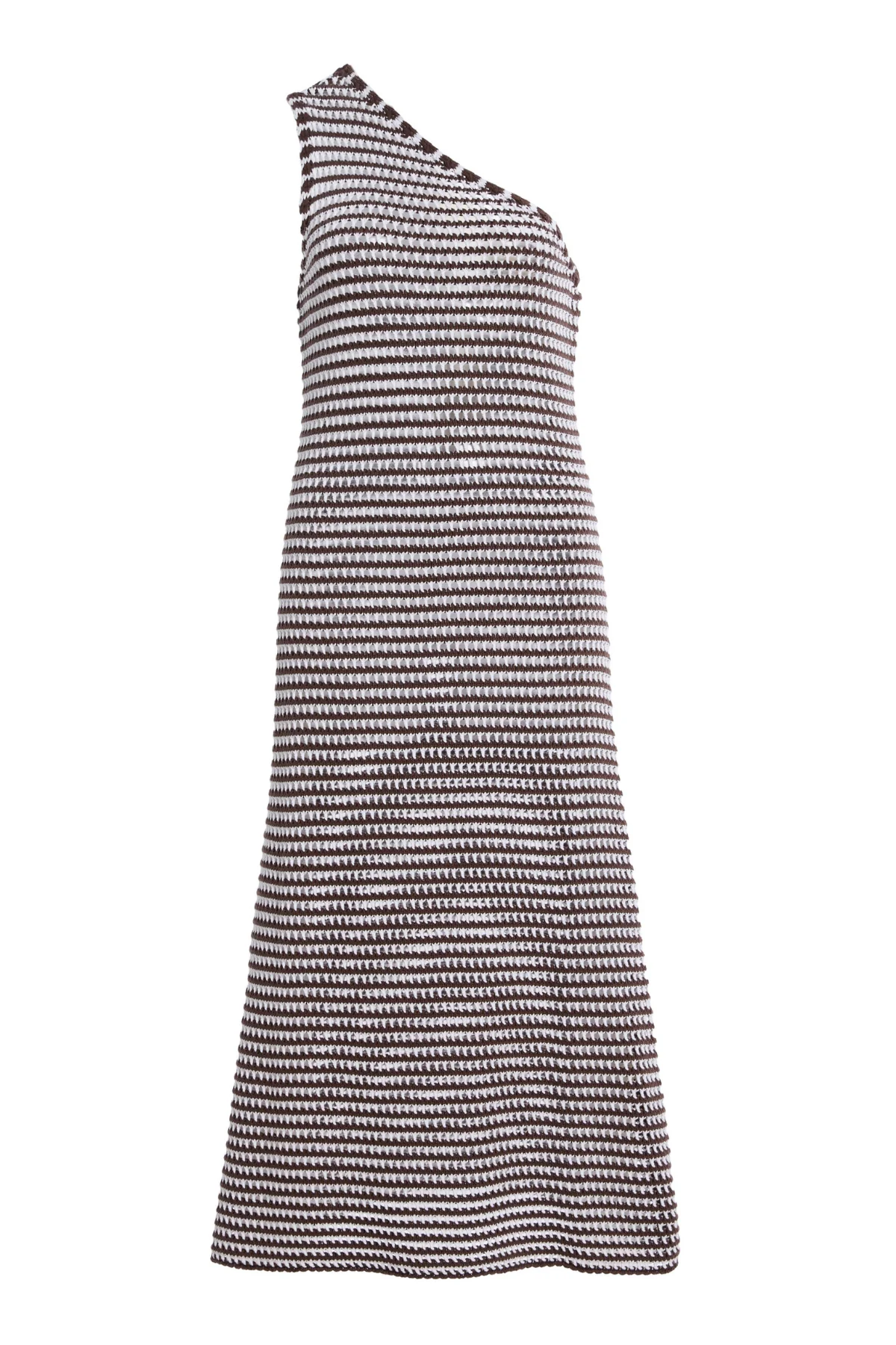 Lattice Knit One Shoulder Dress - Brown Stripe - Image 4