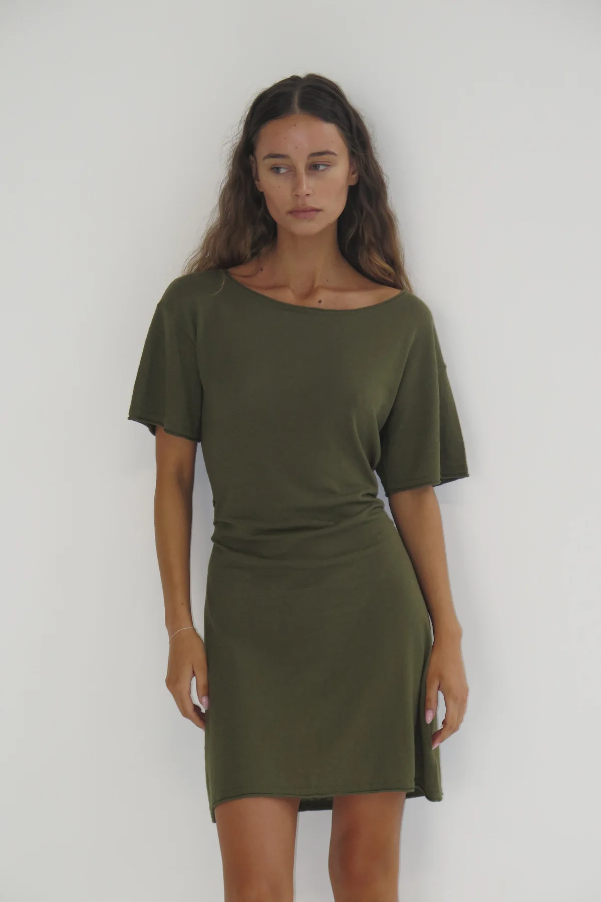 Linen Cotton Mini Dress - Khaki - Image 7