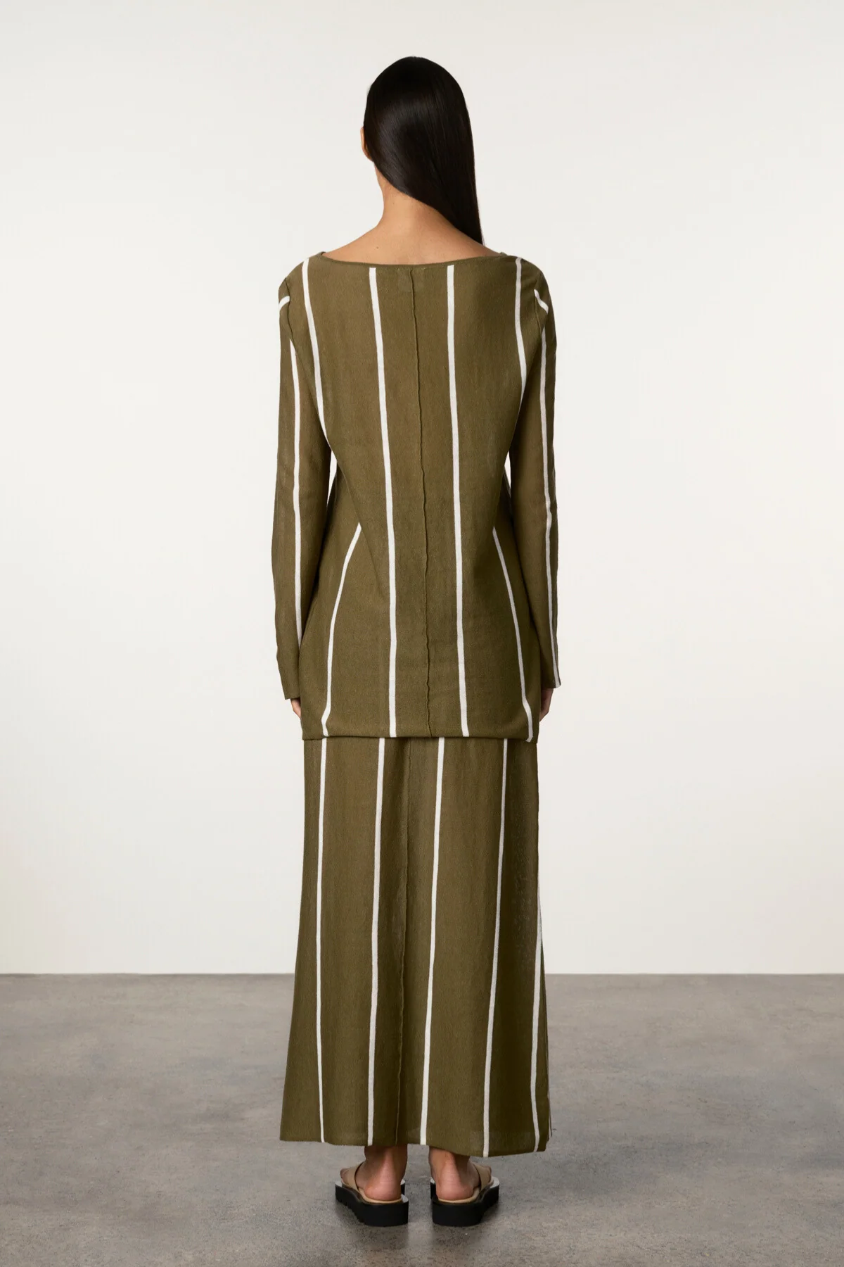 Olive Pinstripe Knit Skirt - Image 3