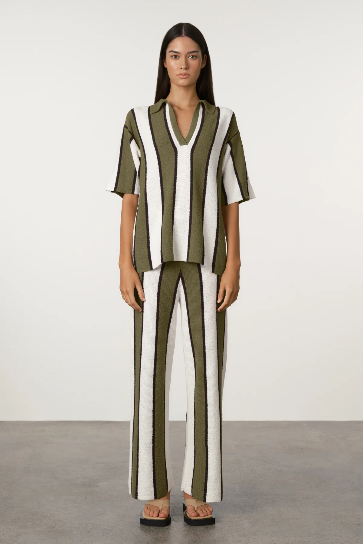 Olive Stripe Textured Knit Shirt - Image 2