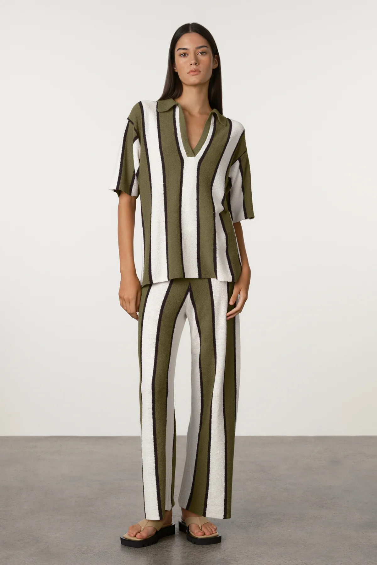 Olive Stripe Textured Knit Shirt - Image 3
