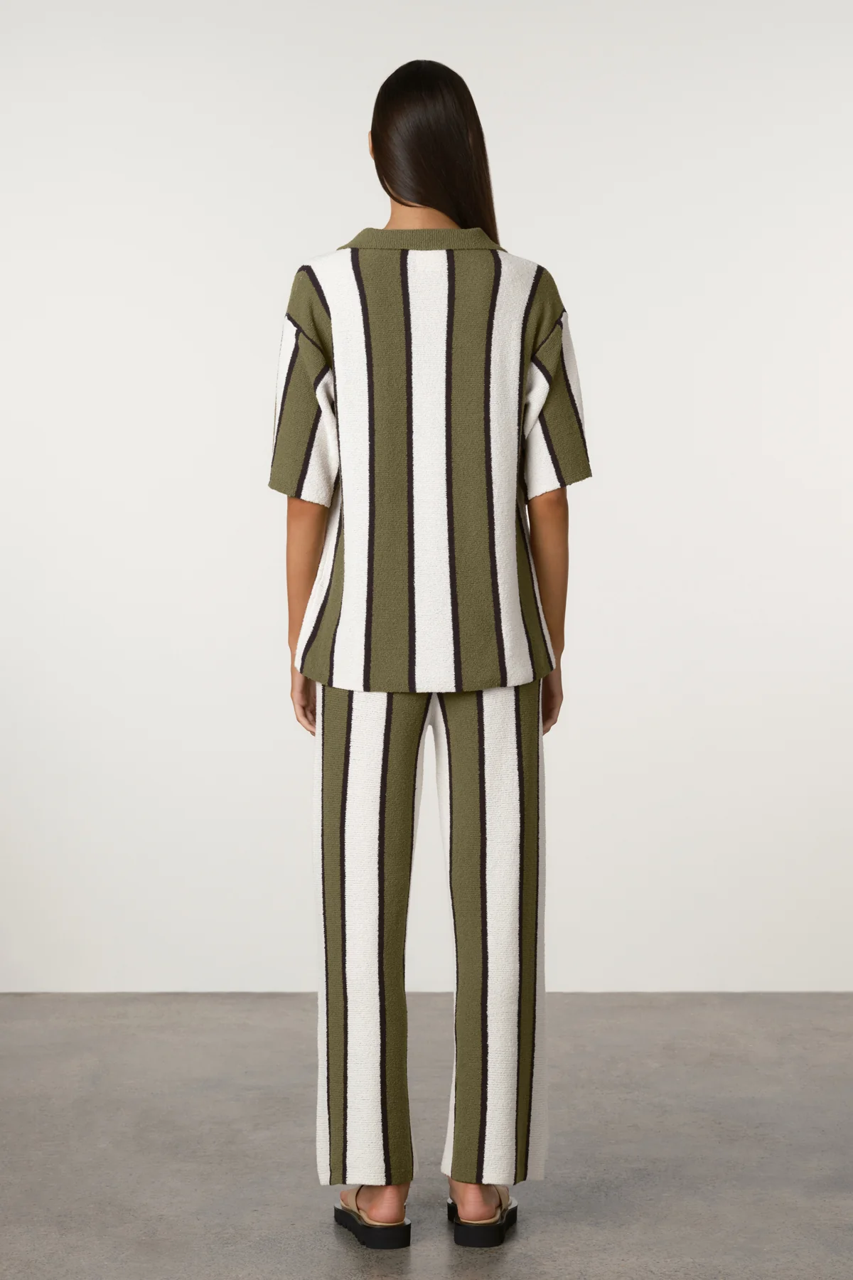 Olive Stripe Textured Knit Shirt - Image 4