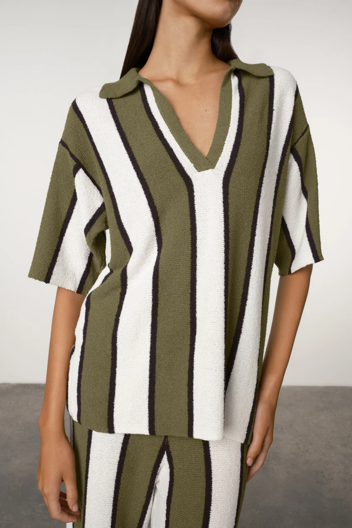Olive Stripe Textured Knit Shirt - Image 5