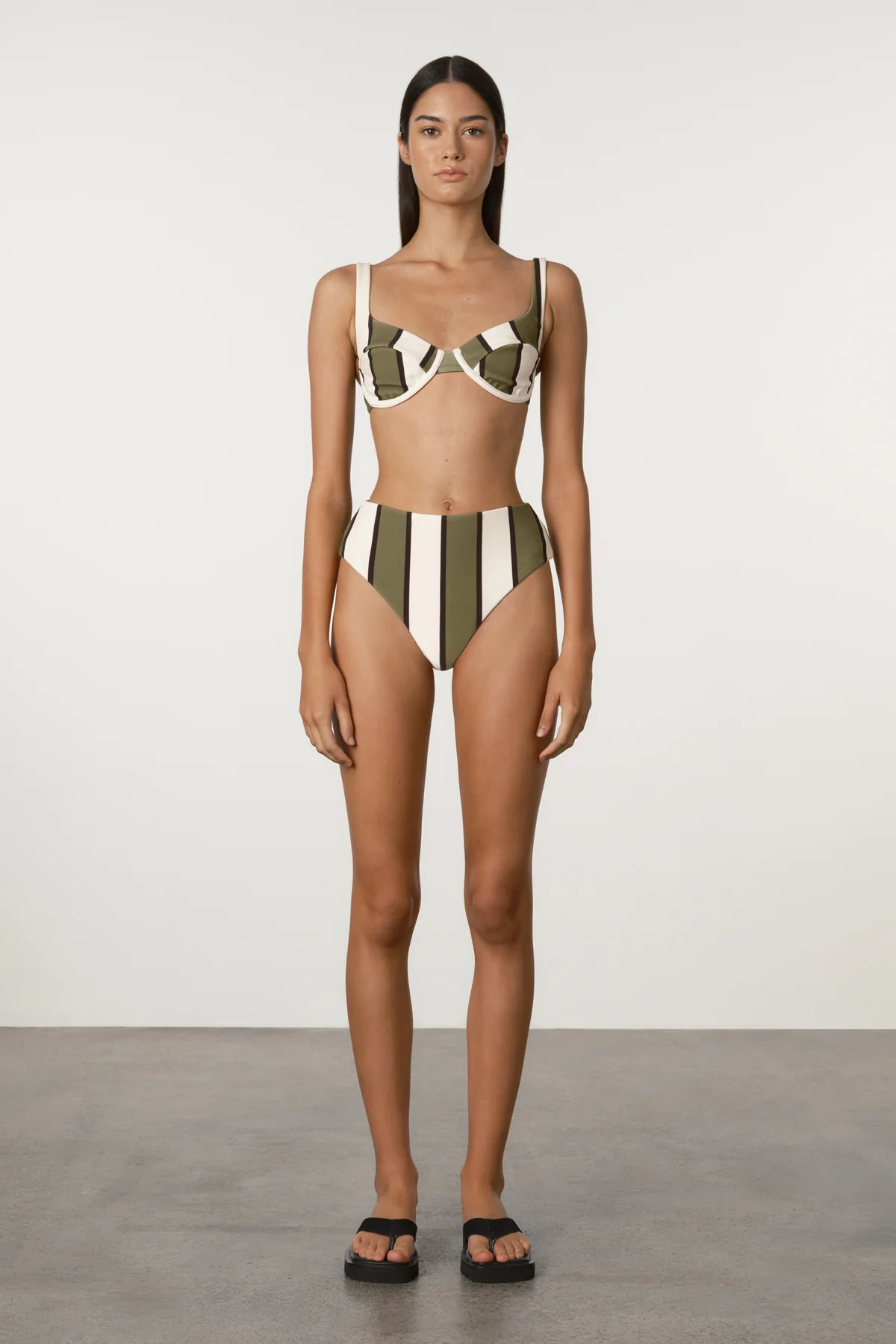 Olive Stripe Waisted Full Brief