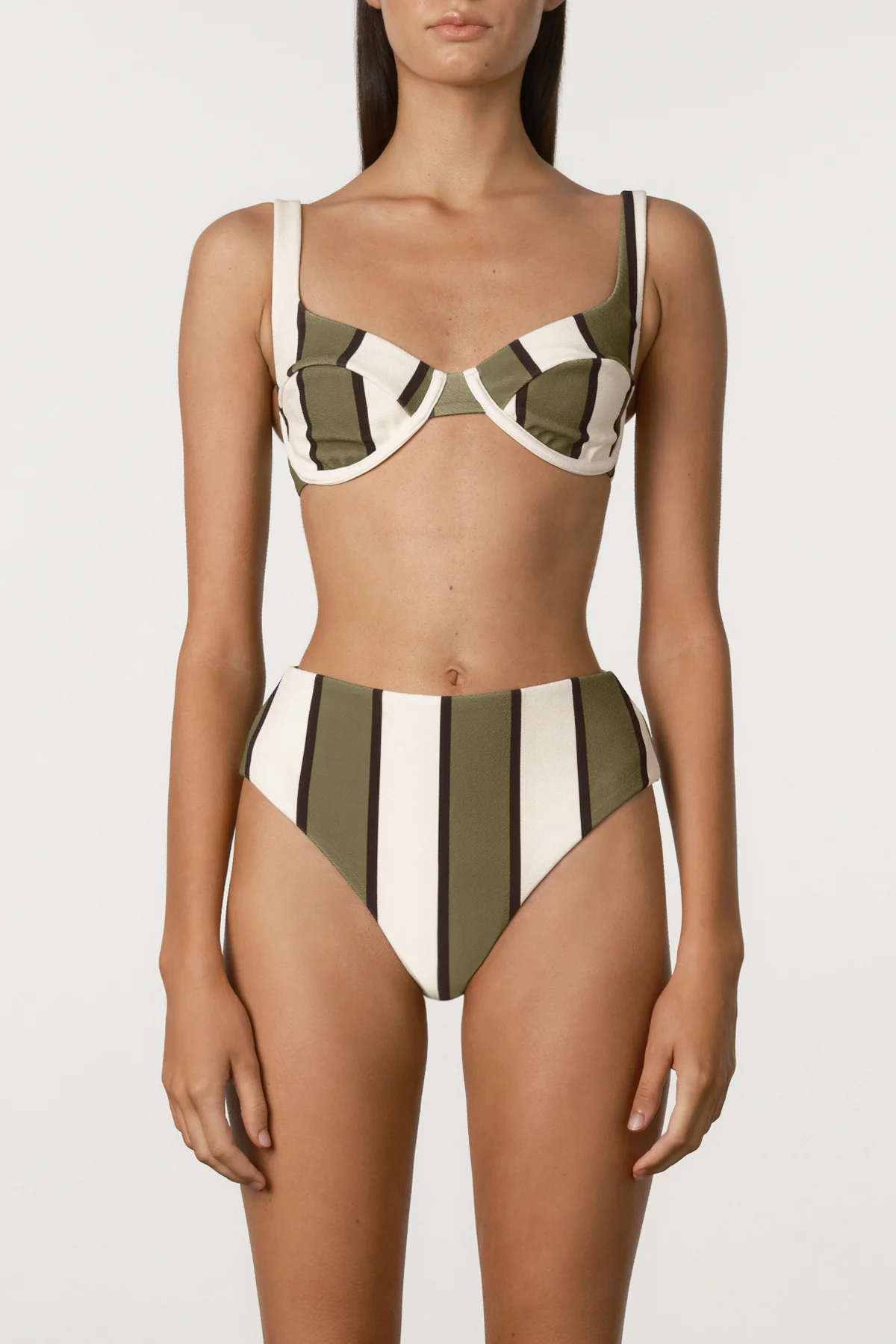 Olive Stripe Waisted Full Brief - Image 2