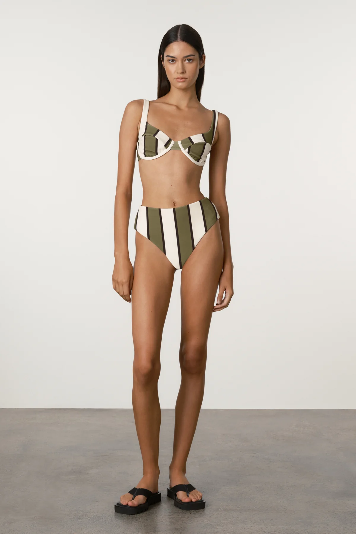 Olive Stripe Waisted Full Brief - Image 3