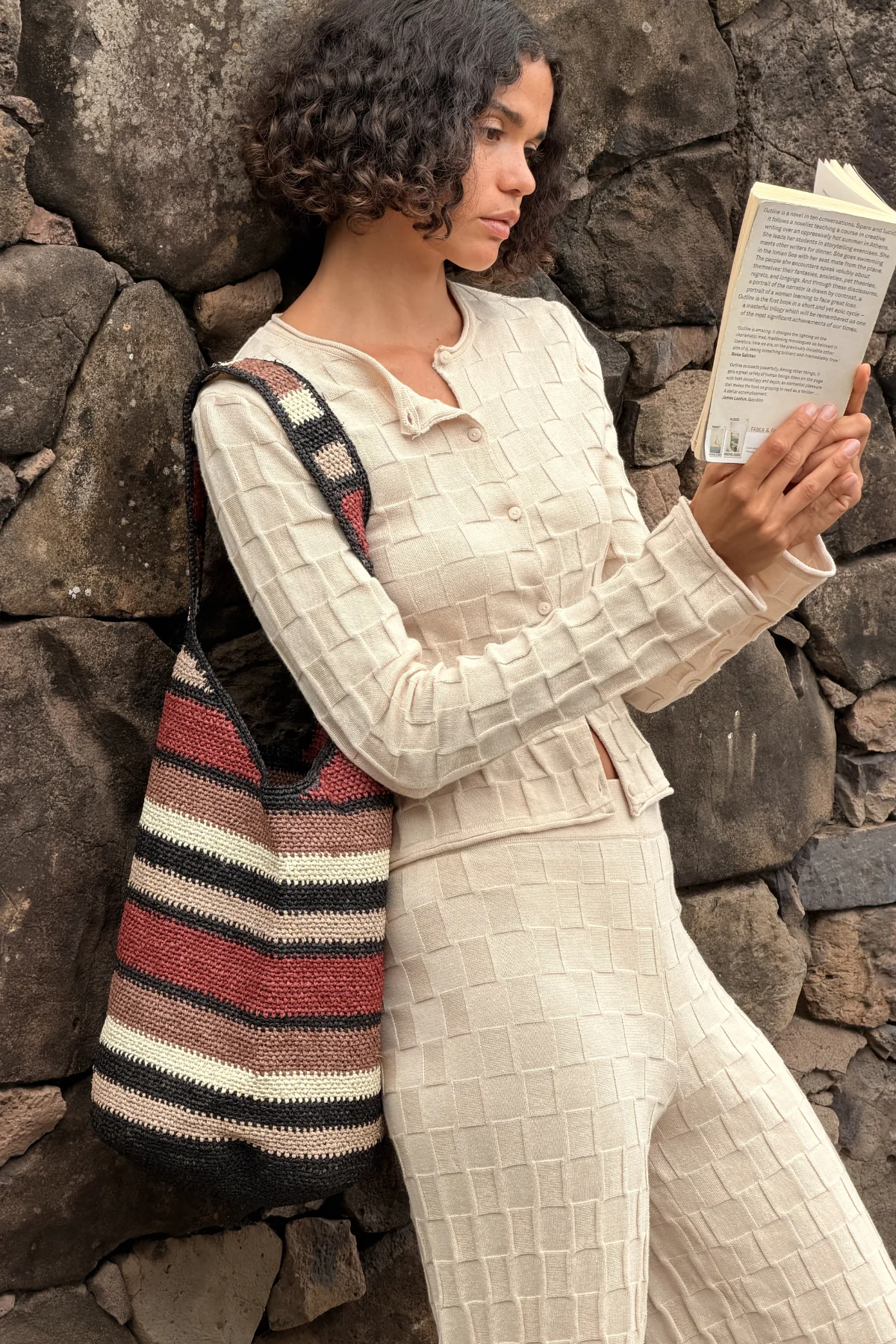 Raffia Bucket Bag - Earth Stripe - Image 4