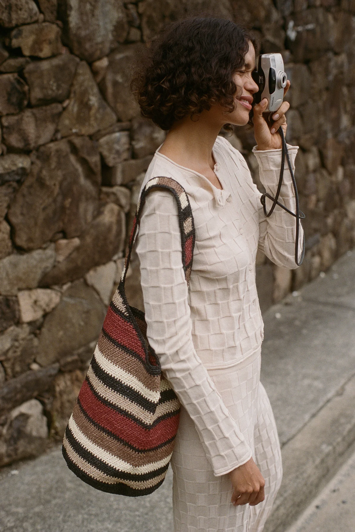 Raffia Bucket Bag - Earth Stripe - Image 6