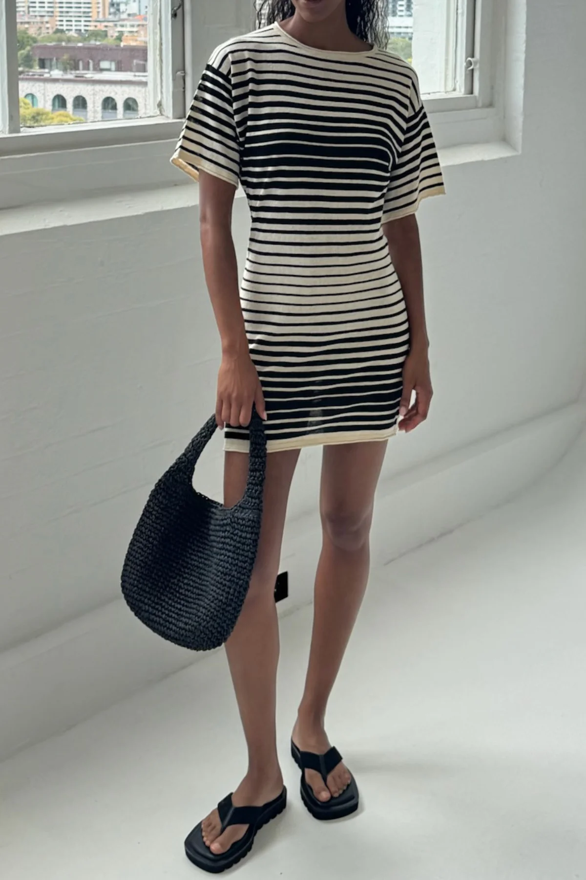 Ramie Cotton Knit Mini Dress - Ombre Stripe - Image 10