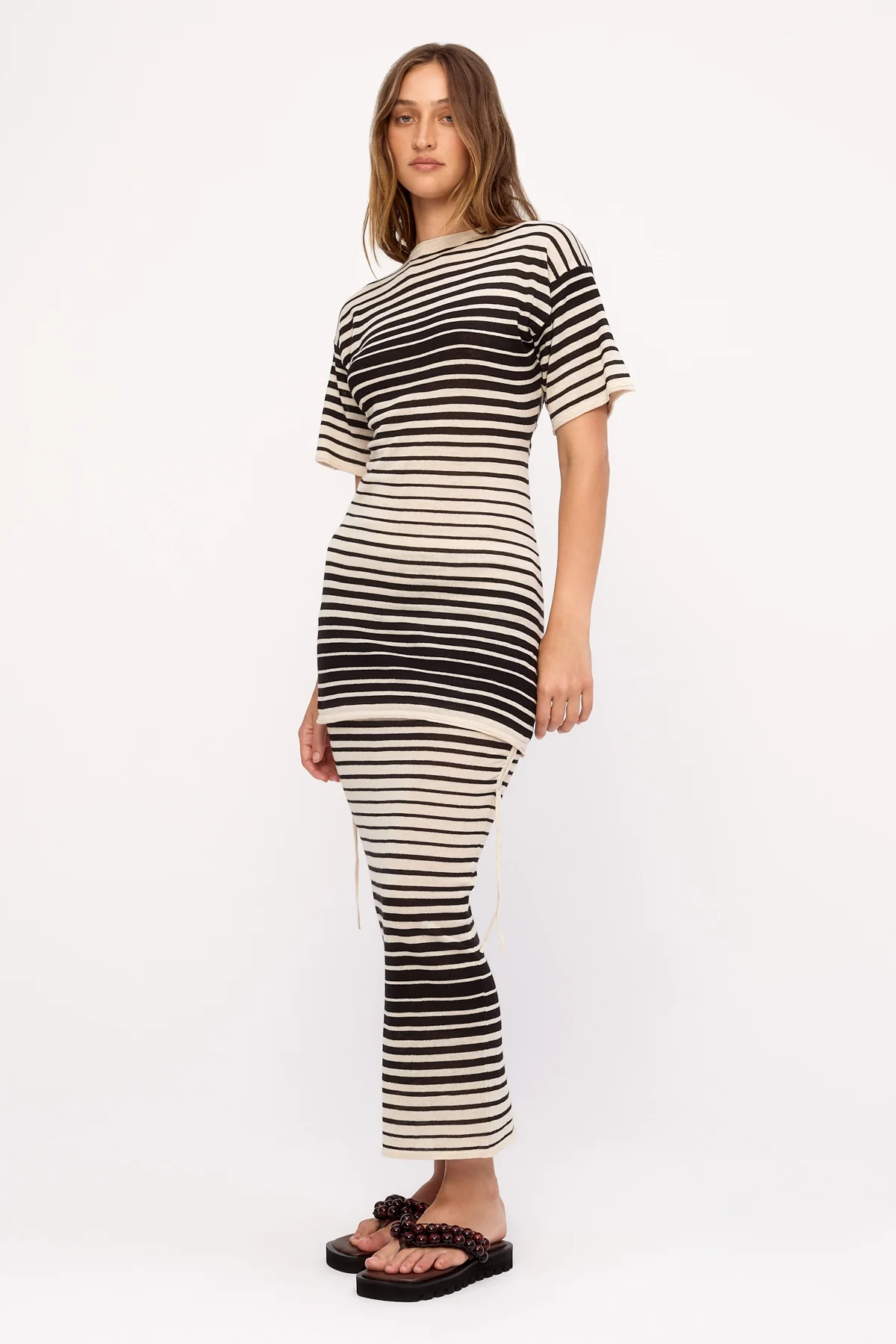 Ramie Cotton Knit Mini Dress - Ombre Stripe - Image 11