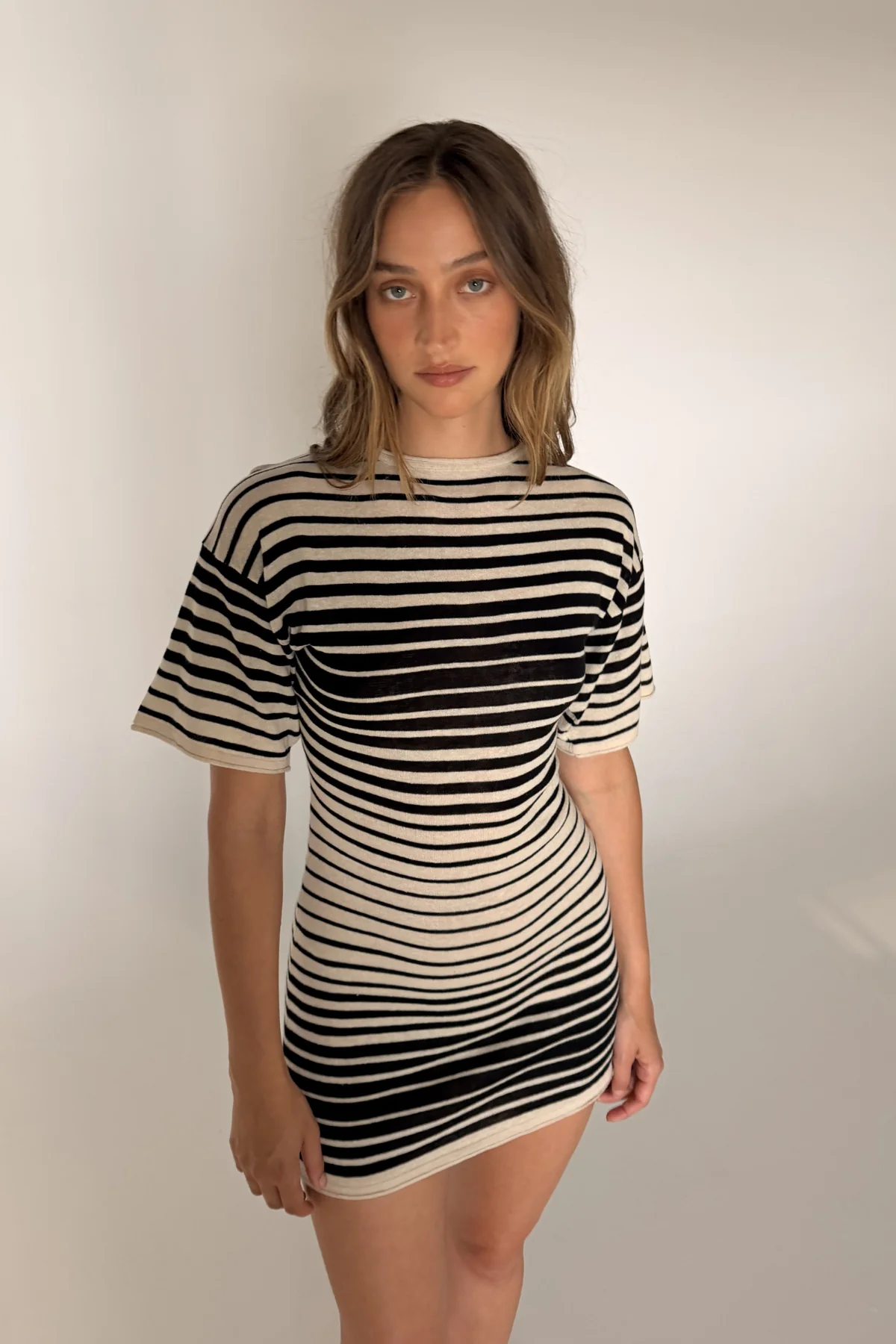 Ramie Cotton Knit Mini Dress - Ombre Stripe - Image 6